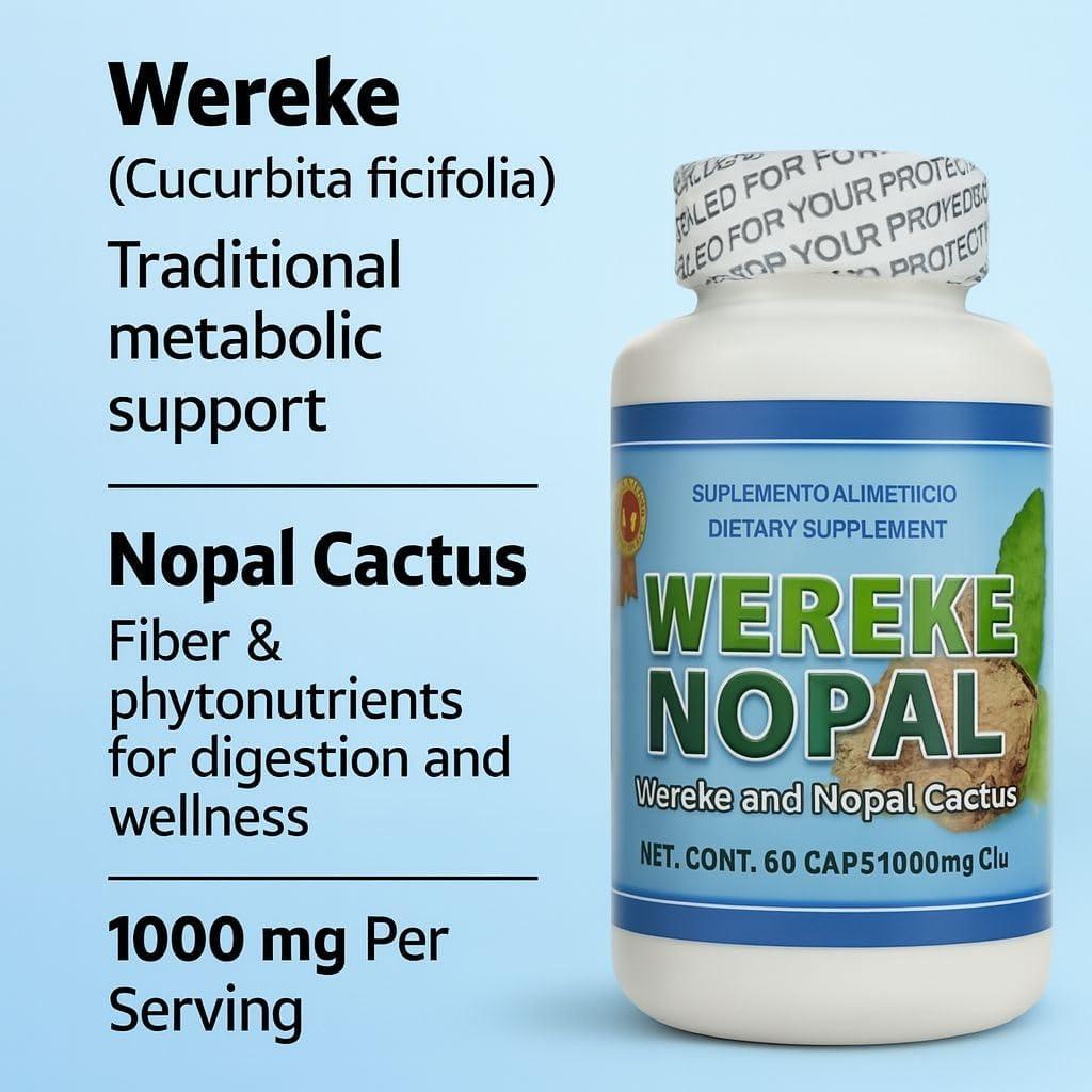 Cápsulas de Wereke y Nopal 60 Unidades 1000 mg - Suplemento Natural