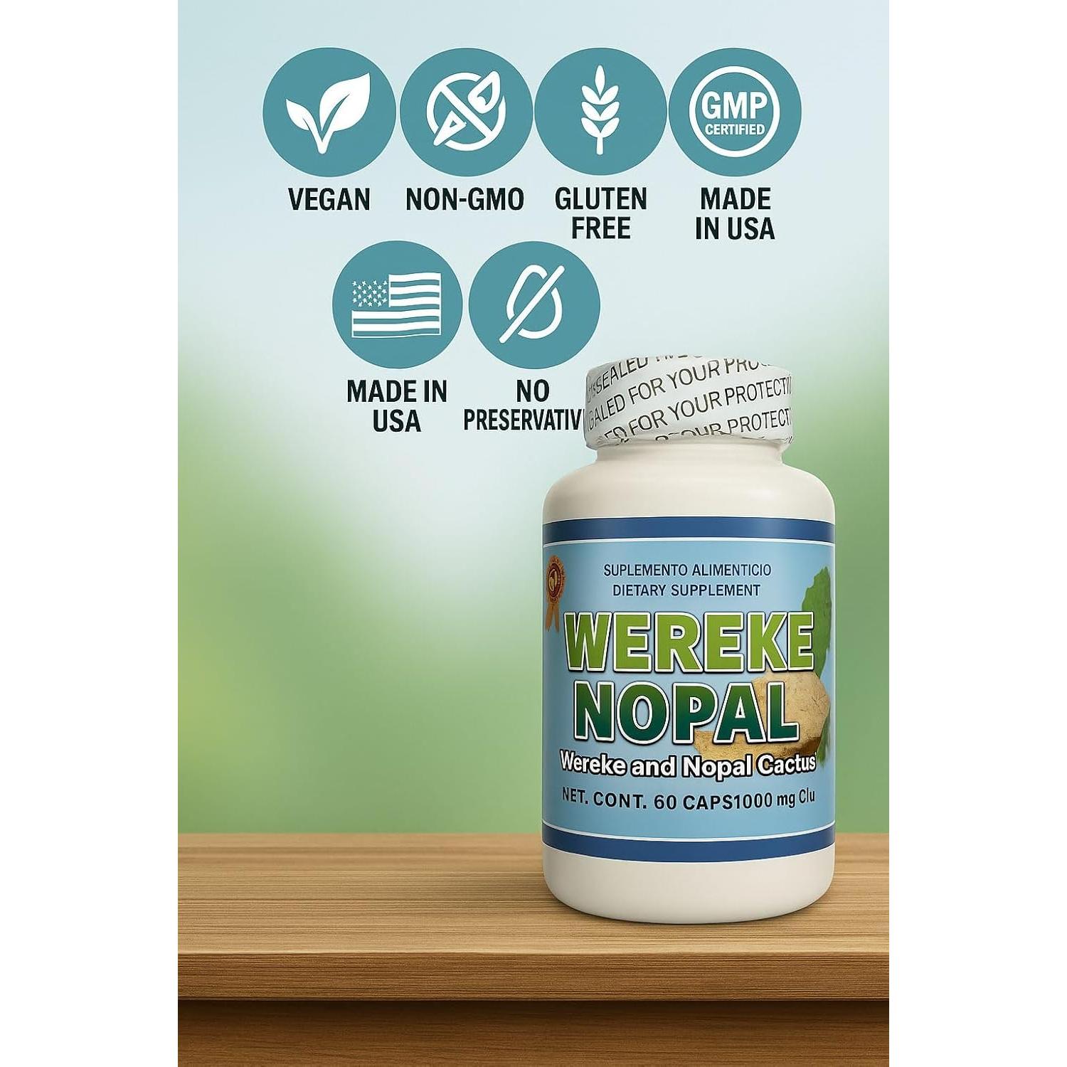 Cápsulas de Wereke y Nopal 60 Unidades 1000 mg - Suplemento Natural