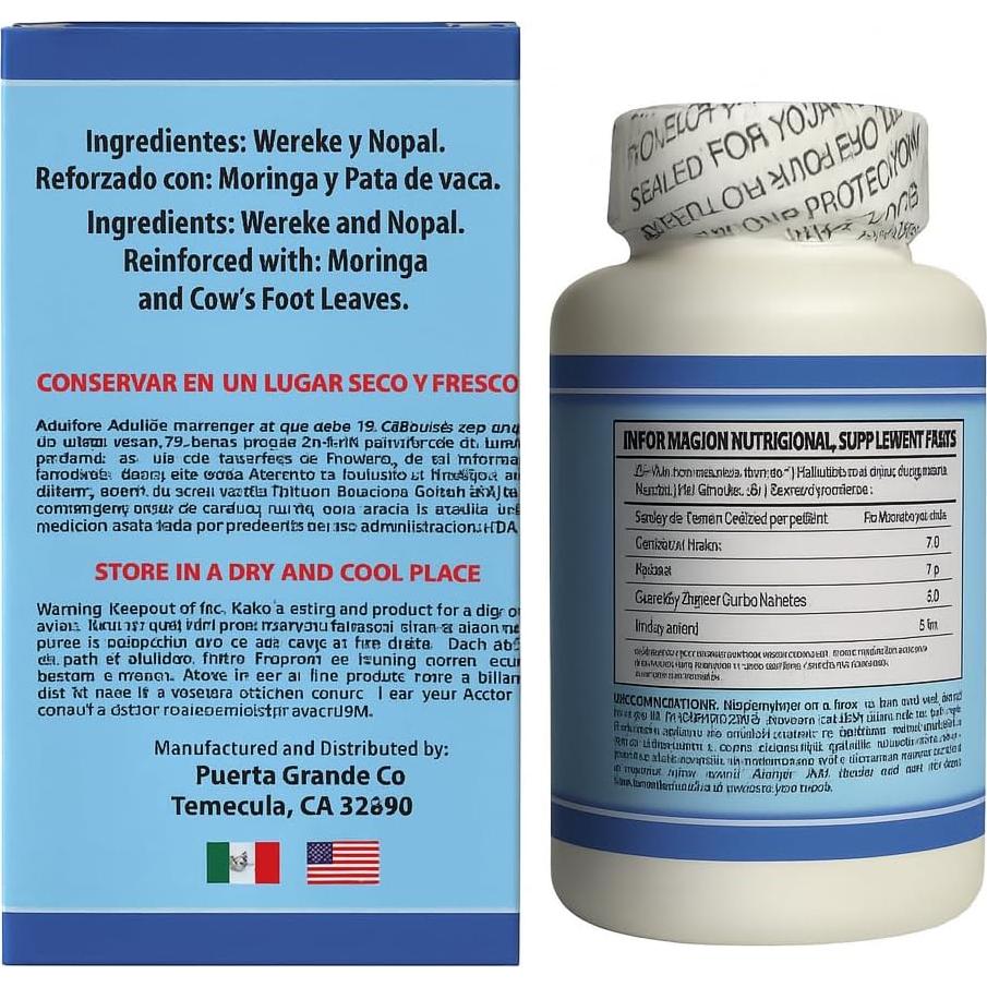 Cápsulas de Wereke y Nopal 60 Unidades 1000 mg - Suplemento Natural
