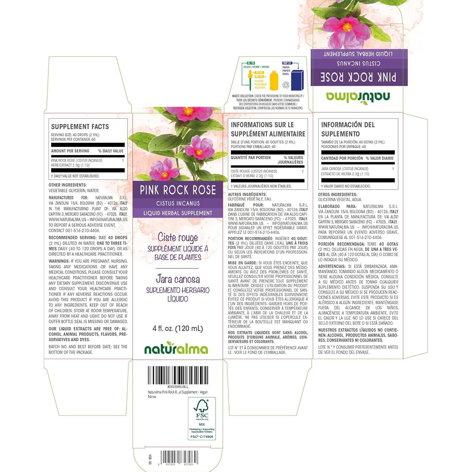 Tintura Líquida Naturalma Rosa Roca 118 ml - Suplemento Herbal Vegano