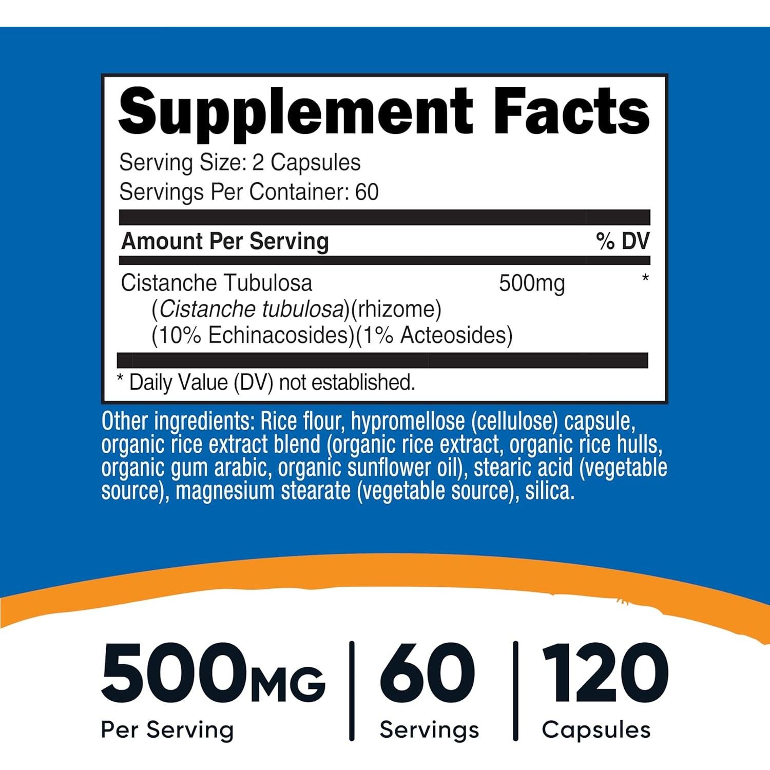 Cápsulas de Cistanche Tubulosa Nutricost 500mg - 120 Unidades