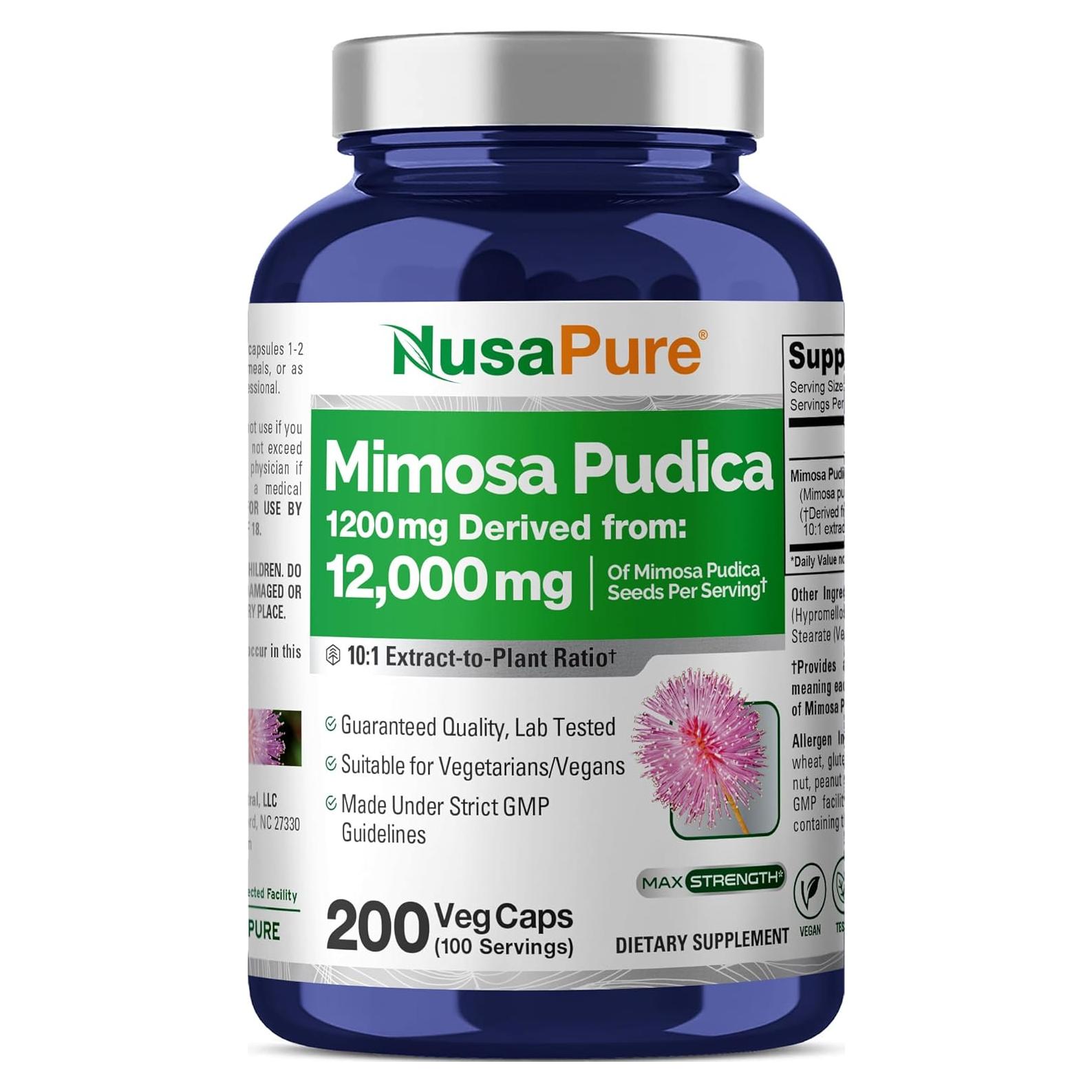 NusaPure Semilla de Mimosa Pudica 1200 mg 200 Cápsulas Veganas