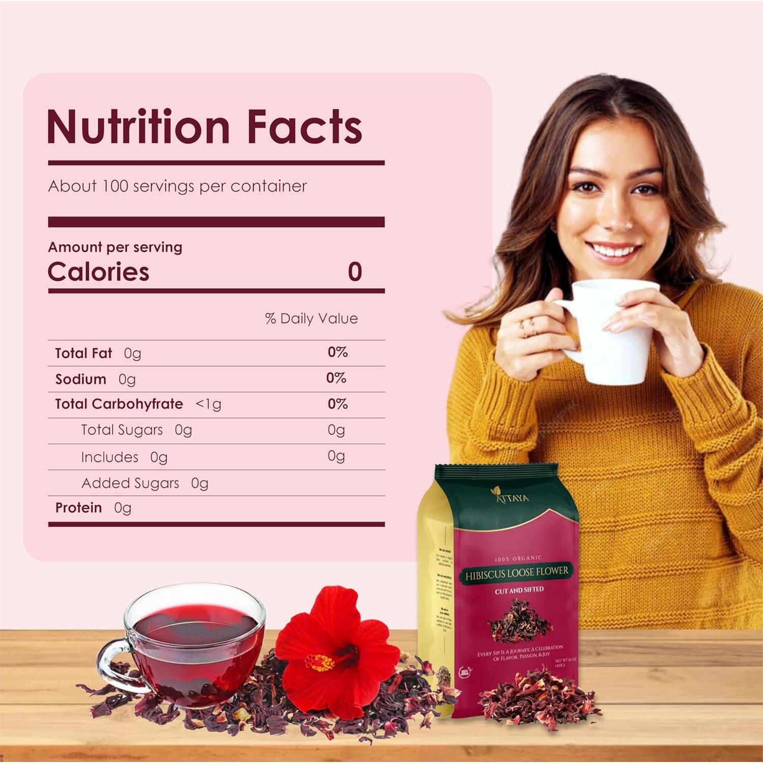 Flores de Hibisco Sueltas Attaya 454g - 100% Naturales, Sin Cafeína