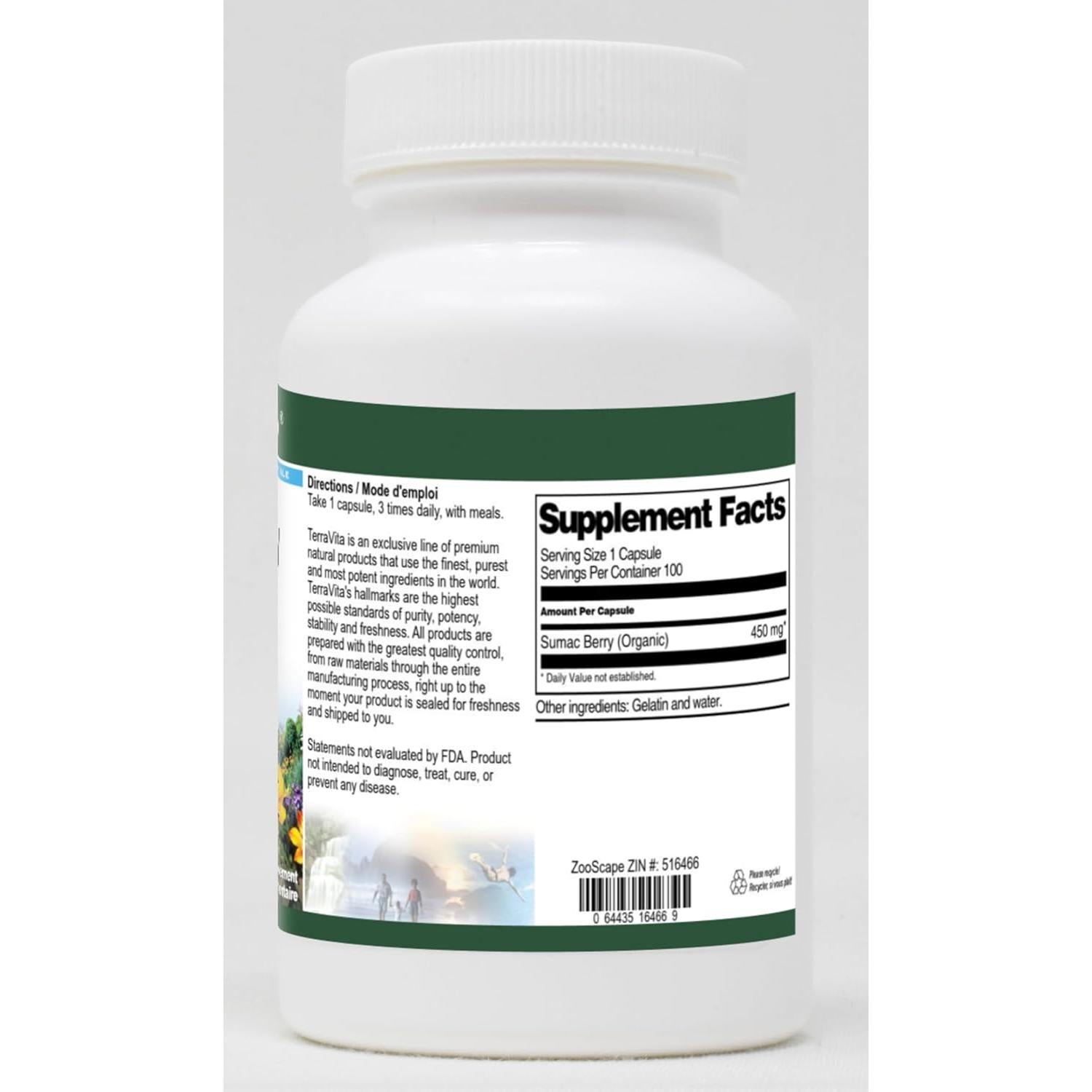 Baya de Sumac Orgánica TerraVita 450 mg 100 Cápsulas x 3