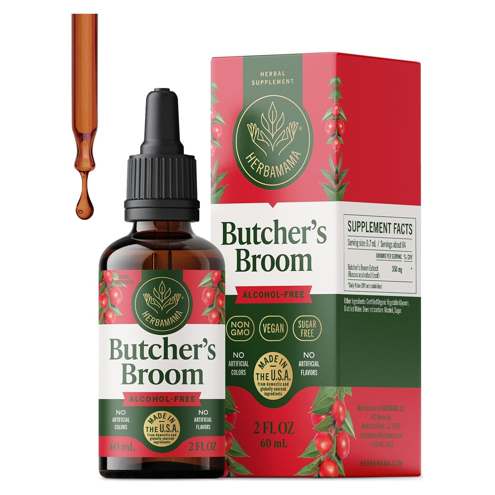 Tintura de Raíz de Escoba de Butcher Herbamama 59 ml - Soporte Vegano para Piernas