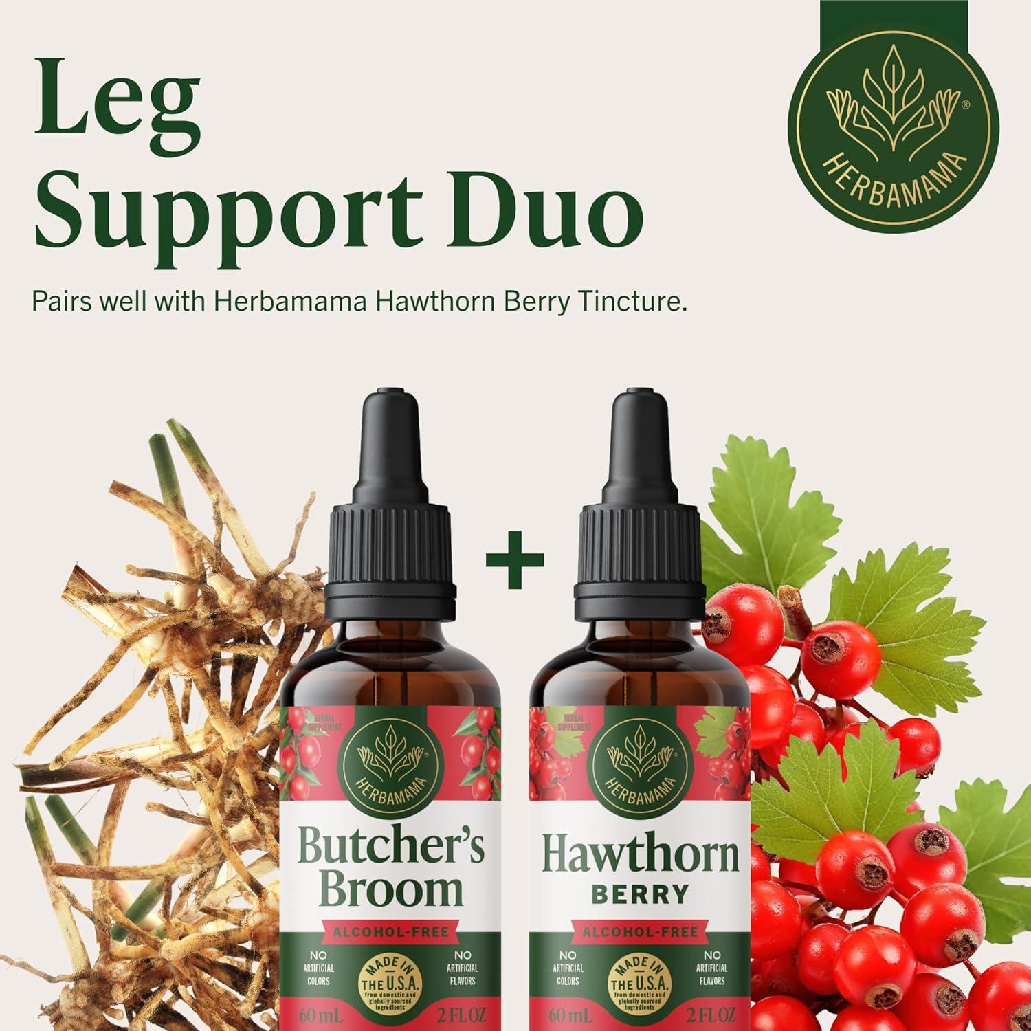 Tintura de Raíz de Escoba de Butcher Herbamama 59 ml - Soporte Vegano para Piernas