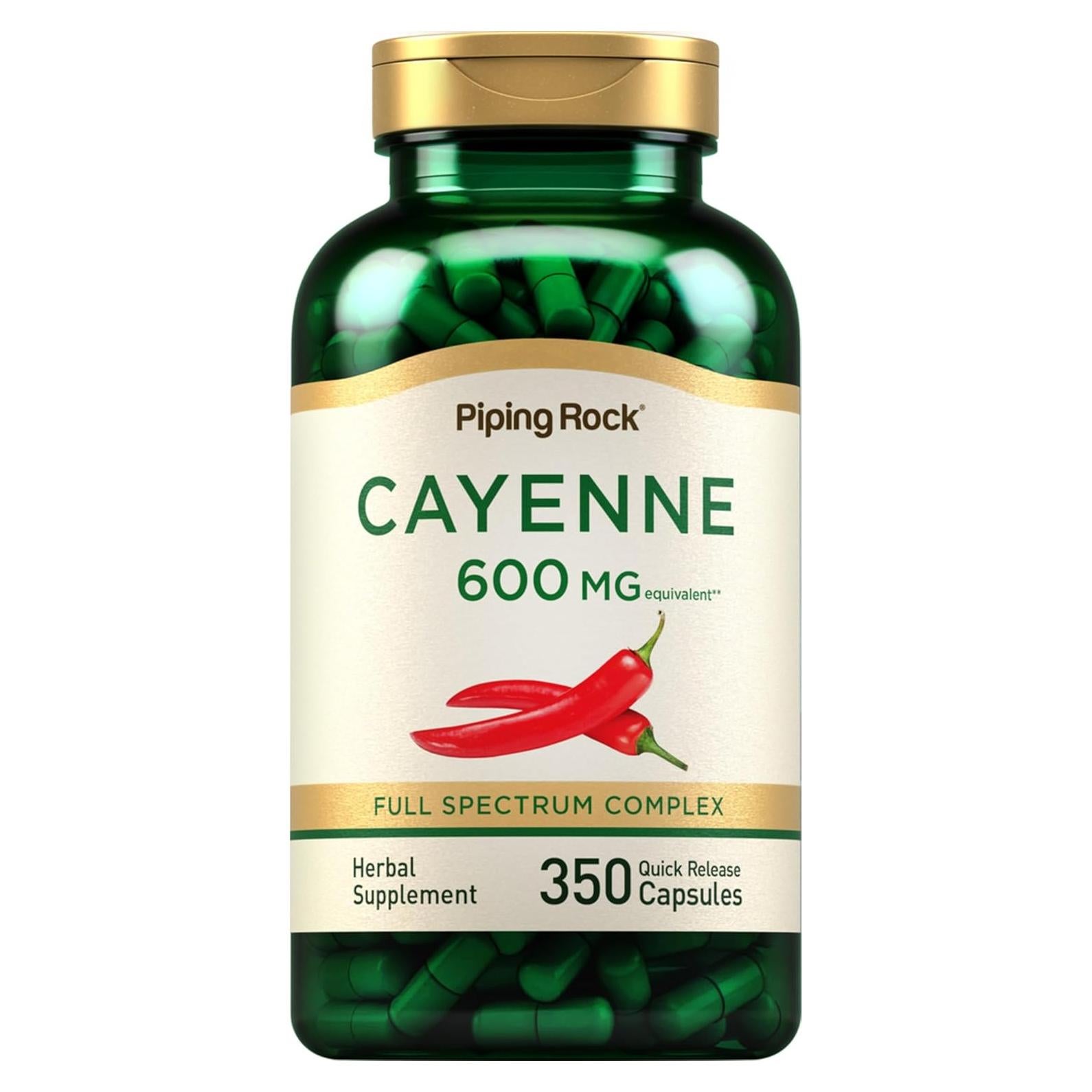 Cápsulas de Pimienta de Cayena Piping Rock 600mg 350 Conteo