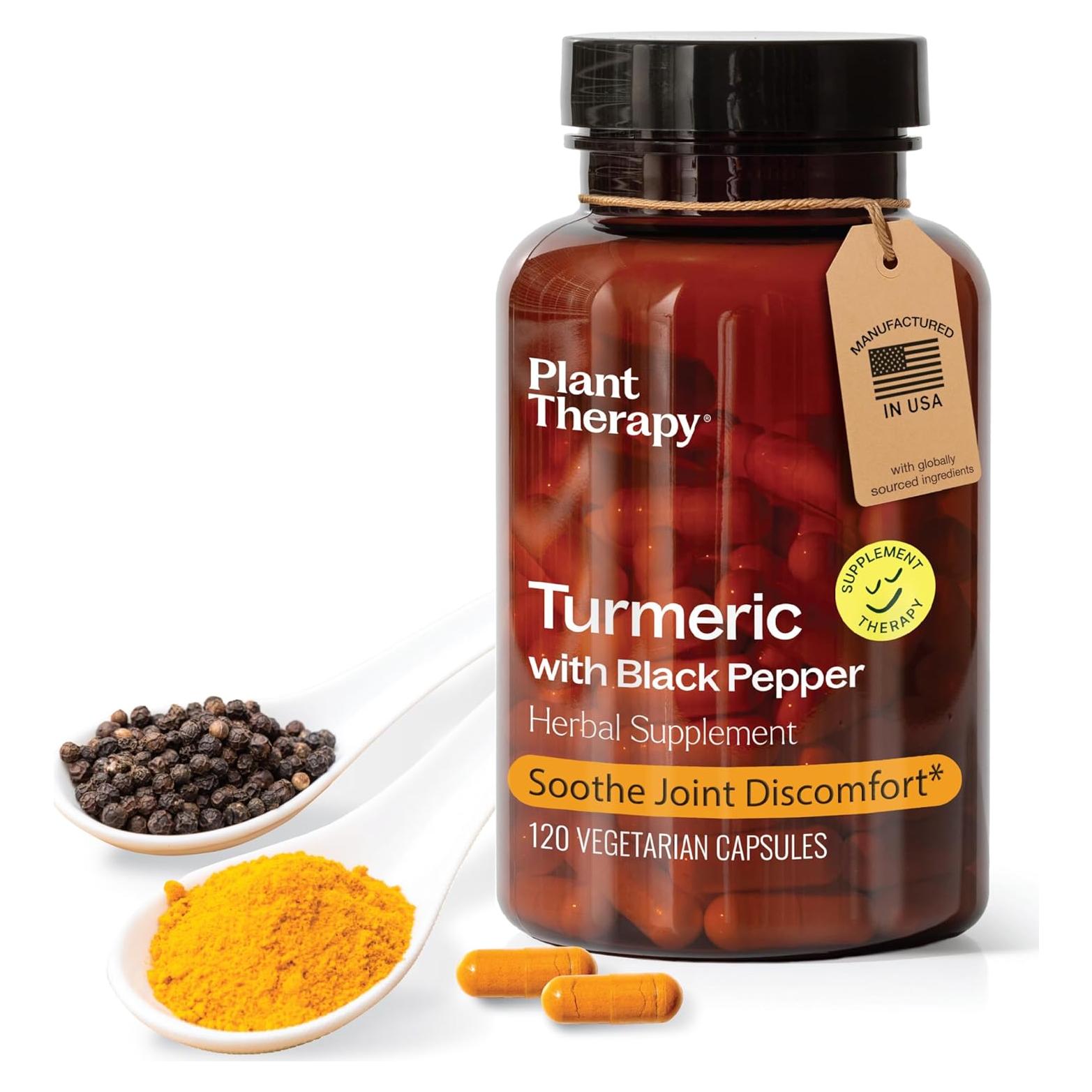 Suplemento de Cúrcuma y Pimienta Negra Plant Therapy 120 Cápsulas