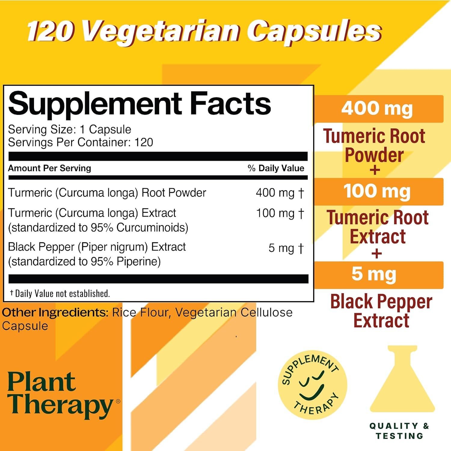 Suplemento de Cúrcuma y Pimienta Negra Plant Therapy 120 Cápsulas