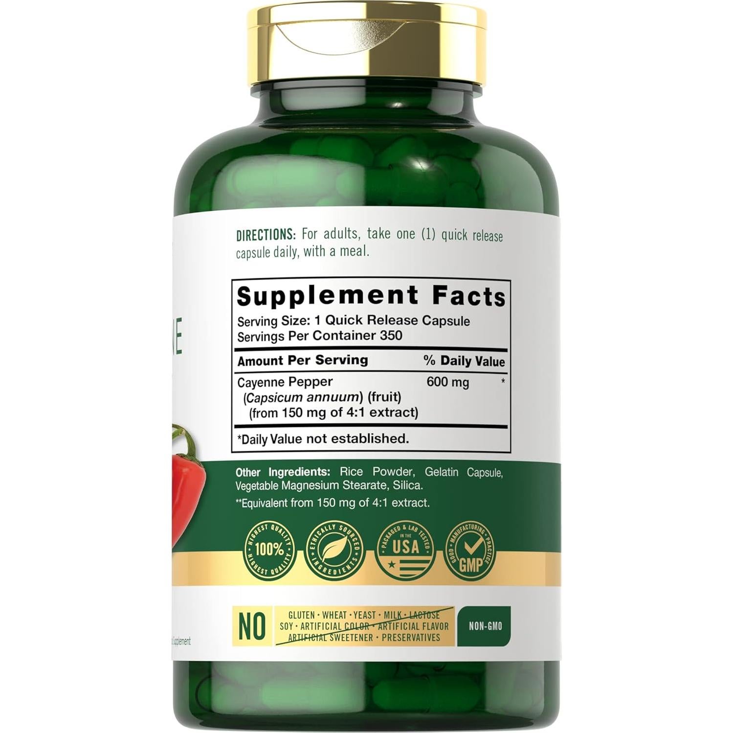 Cápsulas de Pimienta de Cayena Carlyle 600mg - 350 Unidades