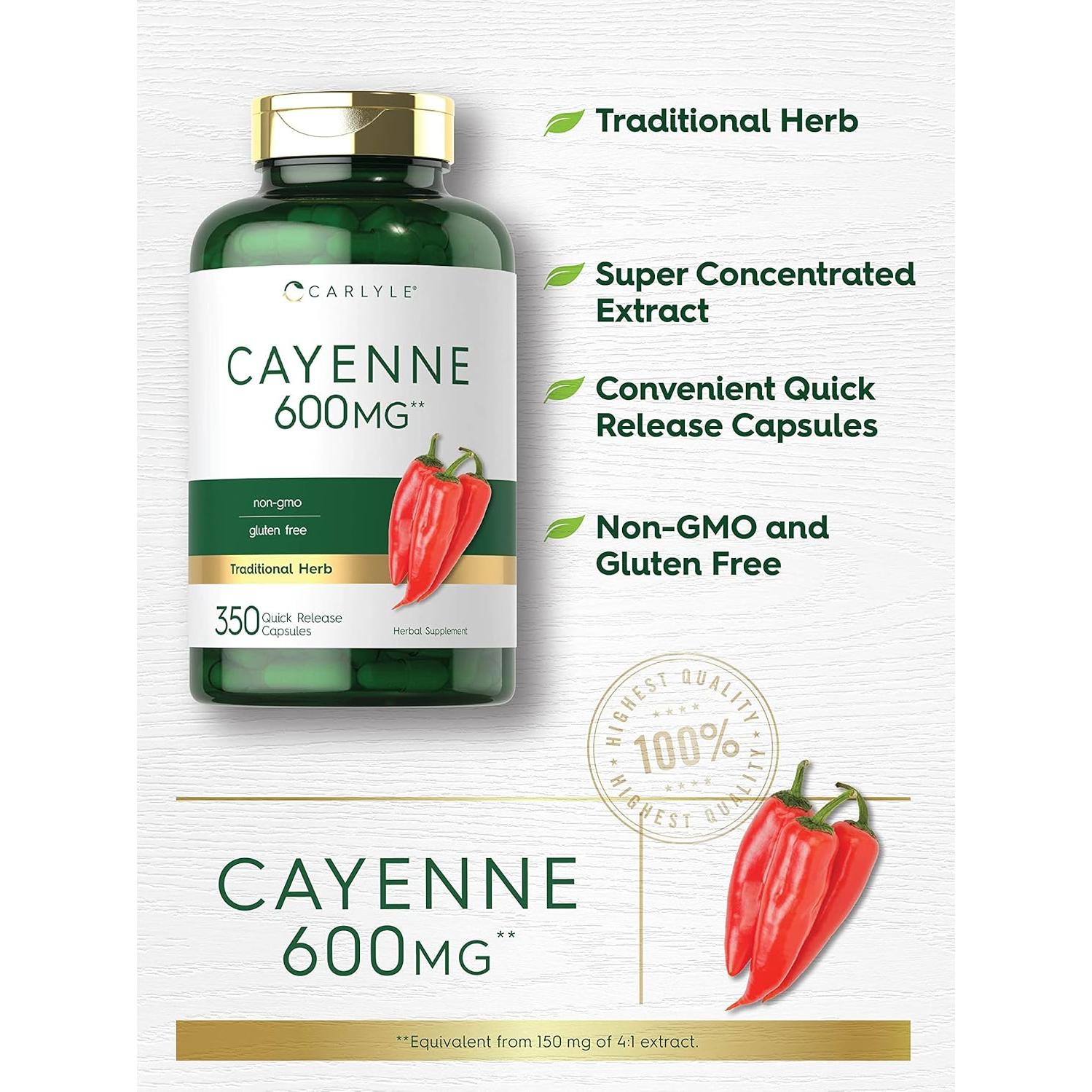 Cápsulas de Pimienta de Cayena Carlyle 600mg - 350 Unidades