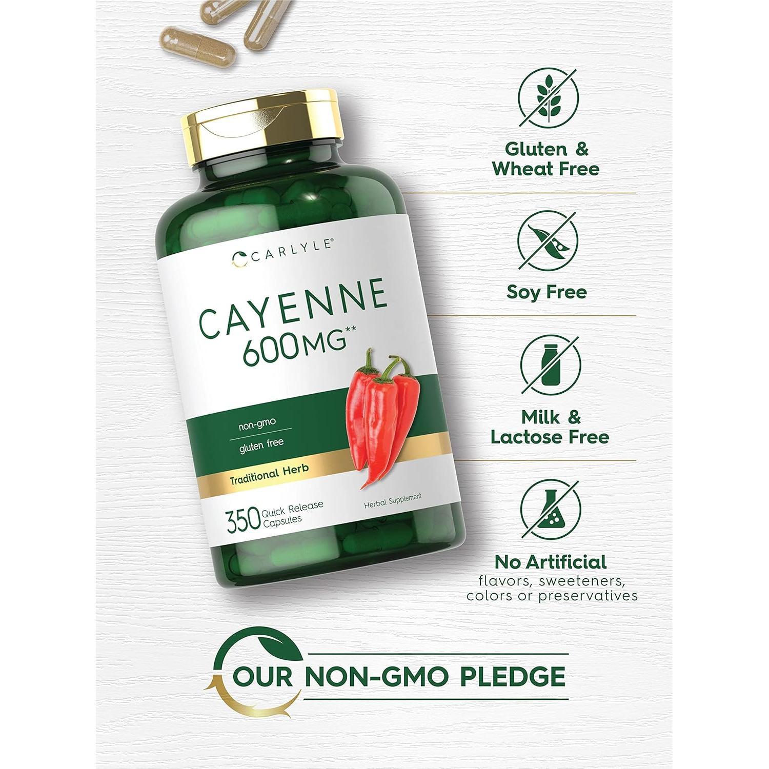 Cápsulas de Pimienta de Cayena Carlyle 600mg - 350 Unidades