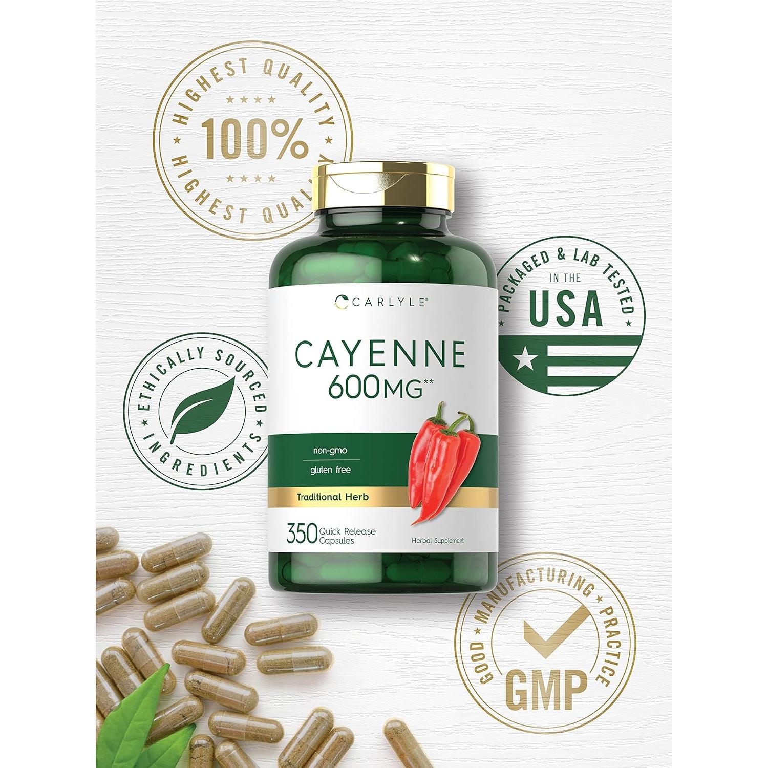 Cápsulas de Pimienta de Cayena Carlyle 600mg - 350 Unidades