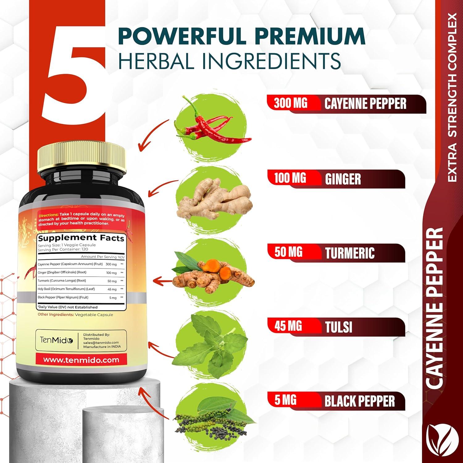 Suplemento Vegano Tenmido de Cayena y Jengibre - 120 Cápsulas
