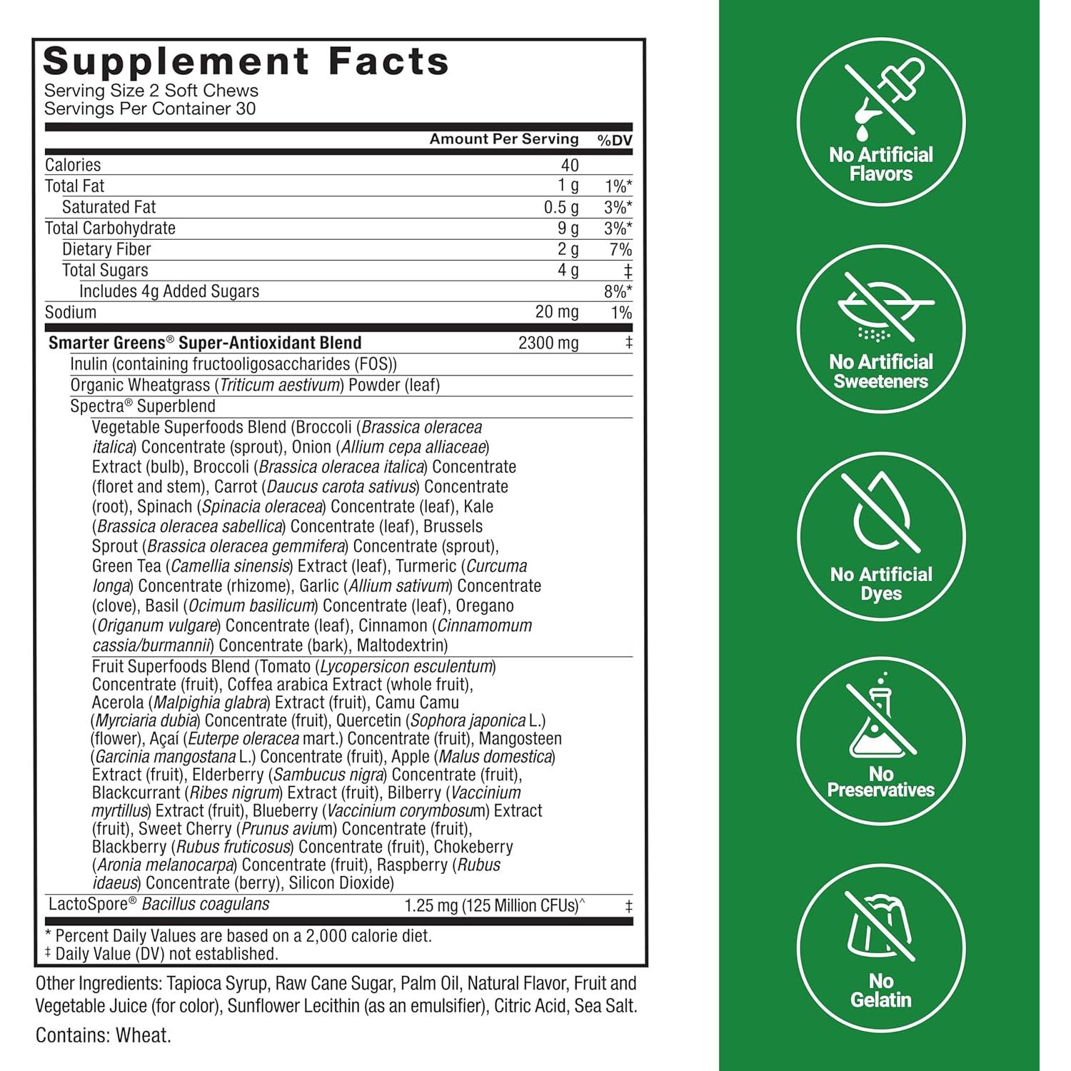 Gomas Blandas Force Factor Smarter Greens 60 Unidades