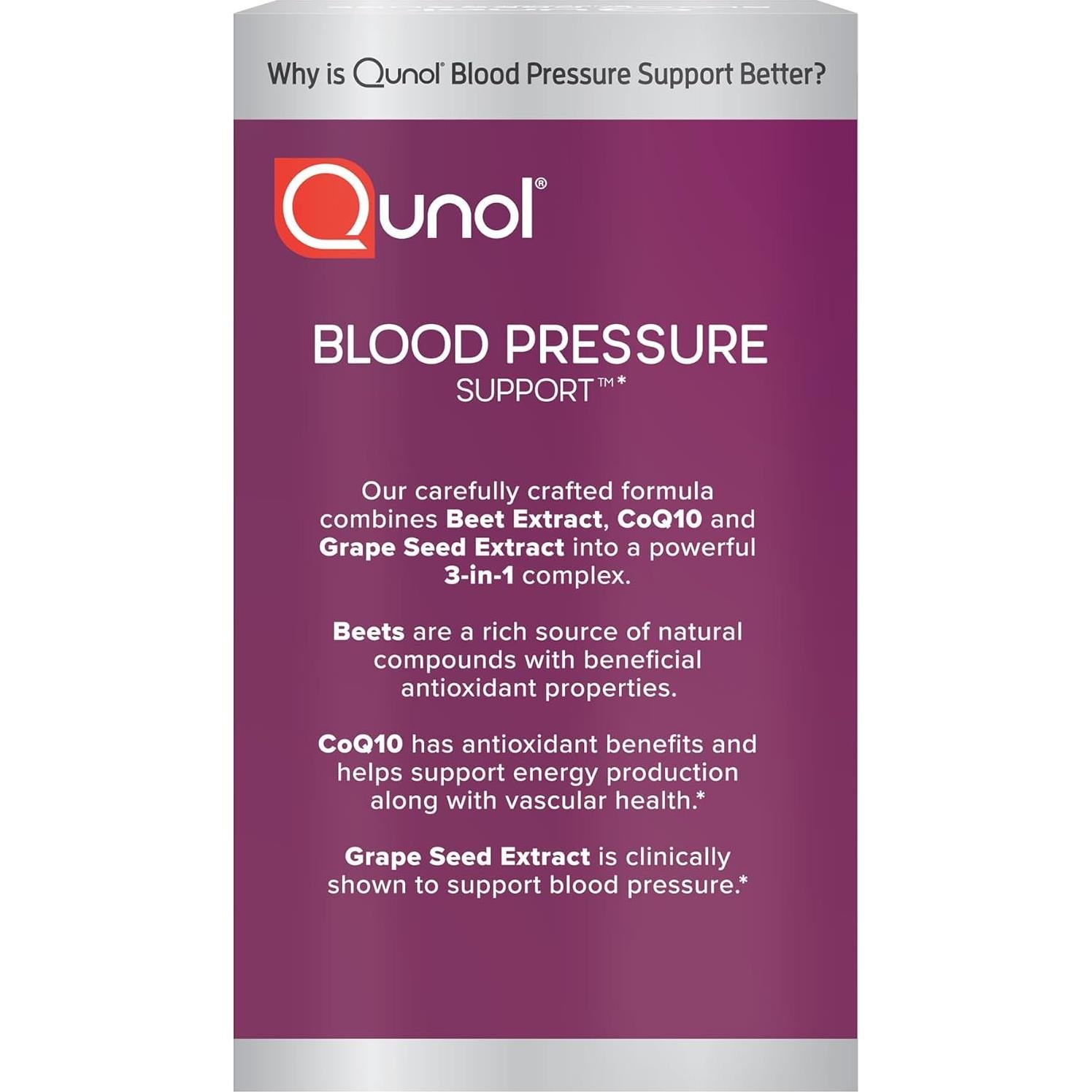 Suplemento Qunol 3 en 1 Remolacha + CoQ10 + Semilla de Uva 60 Cápsulas