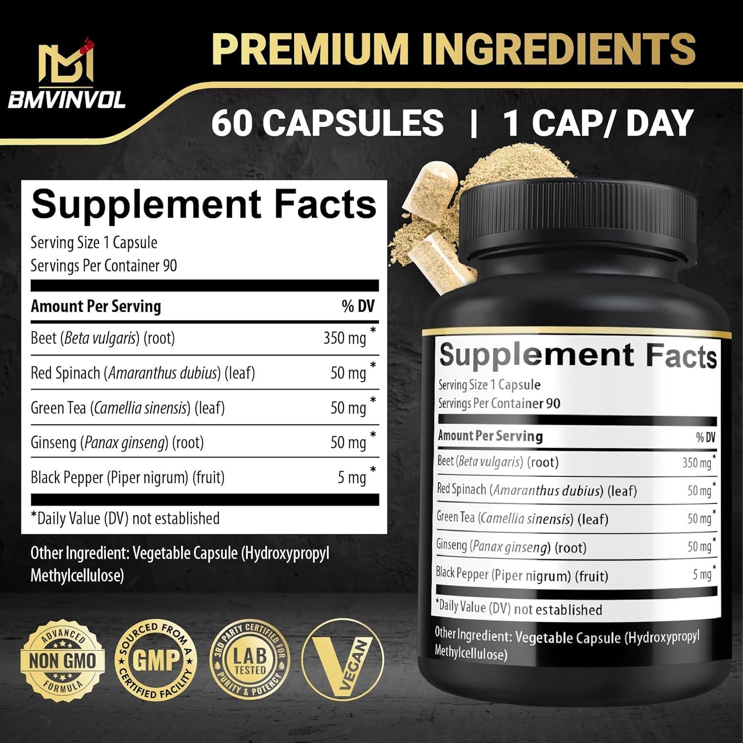 Cápsulas de Remolacha BMVINVOL 90 Unidades - Energía y Digestión