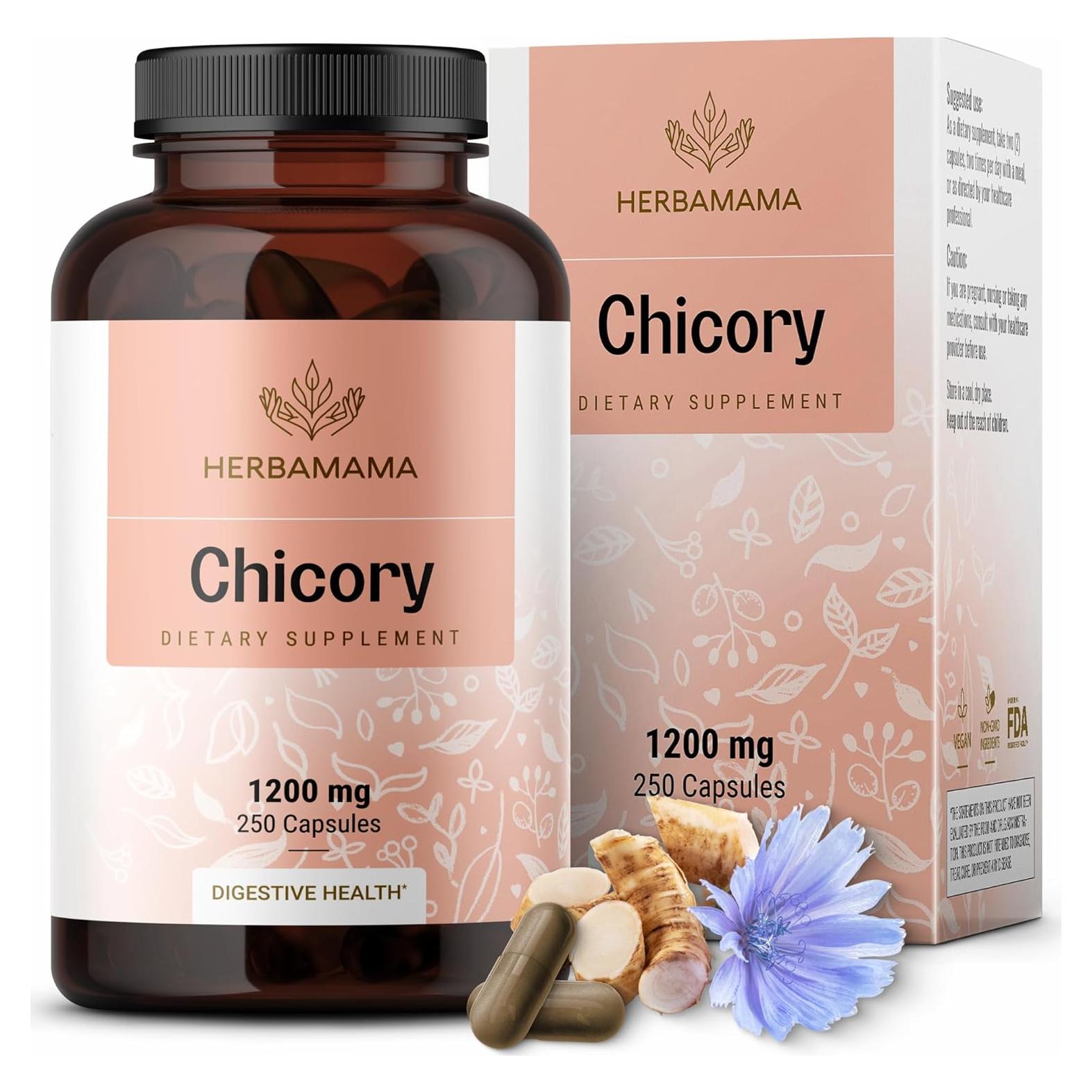 Cápsulas de fibra de raíz de achicoria Herbamama 1200mg