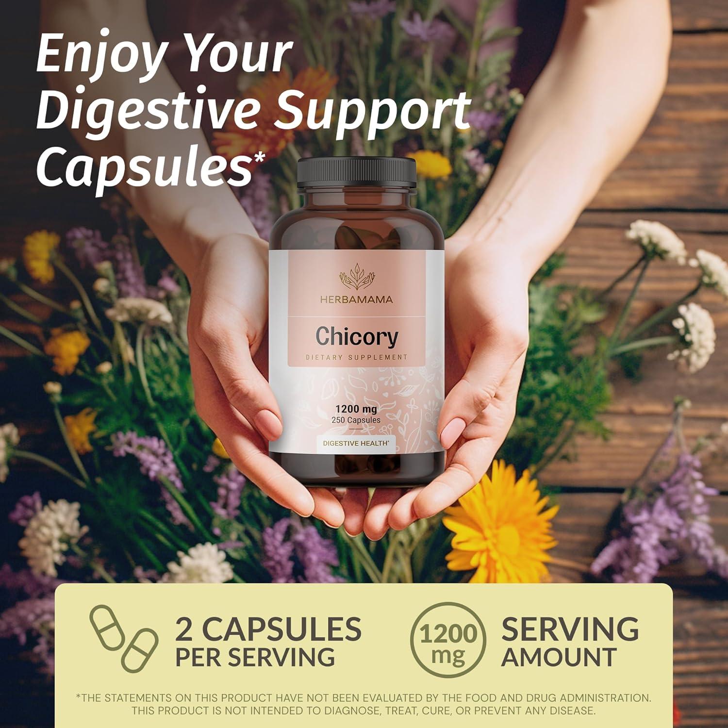 Cápsulas de fibra de raíz de achicoria Herbamama 1200mg