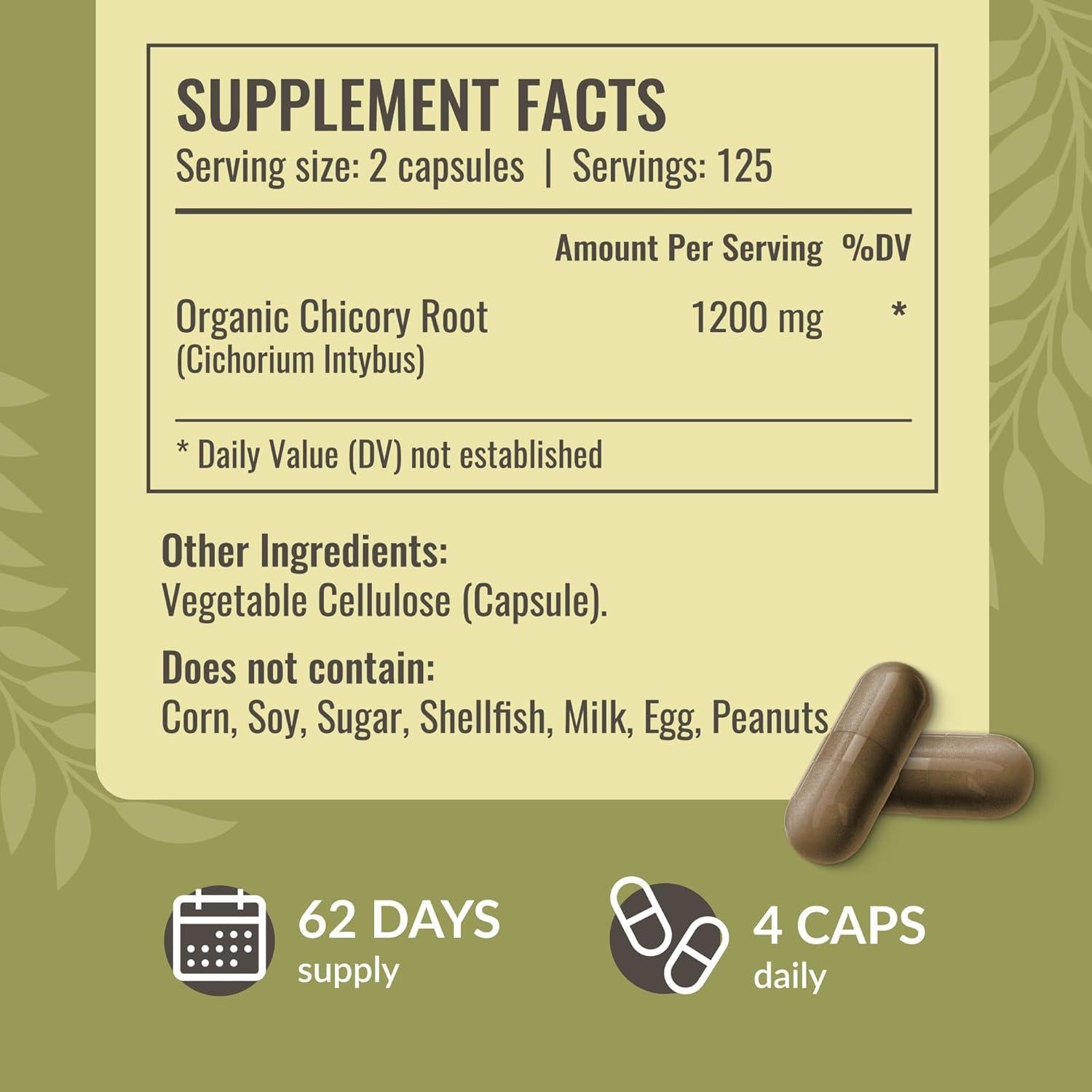 Cápsulas de fibra de raíz de achicoria Herbamama 1200mg