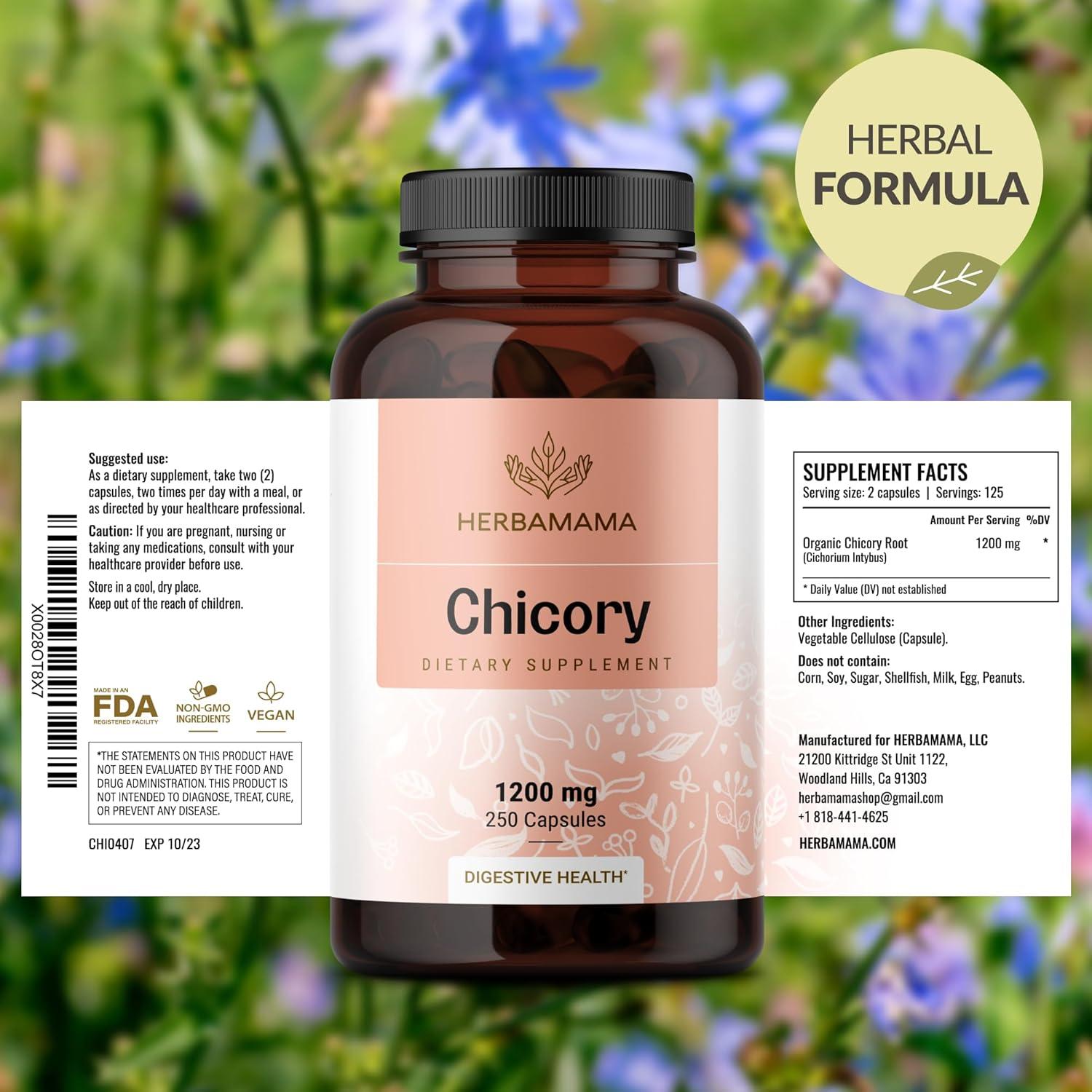 Cápsulas de fibra de raíz de achicoria Herbamama 1200mg