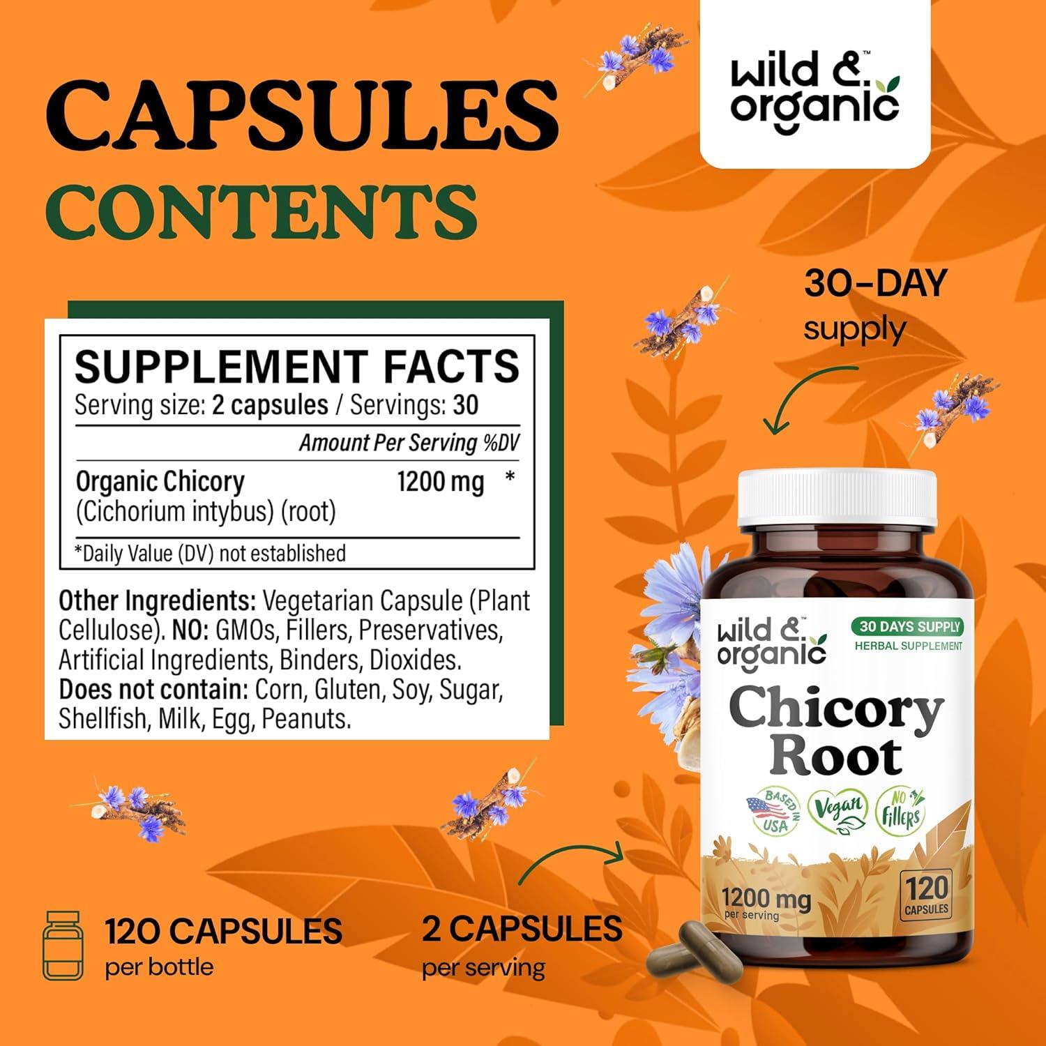 Cápsulas de Fibra de Raíz de Achicoria Silvestre 1200 mg - 120 Caps