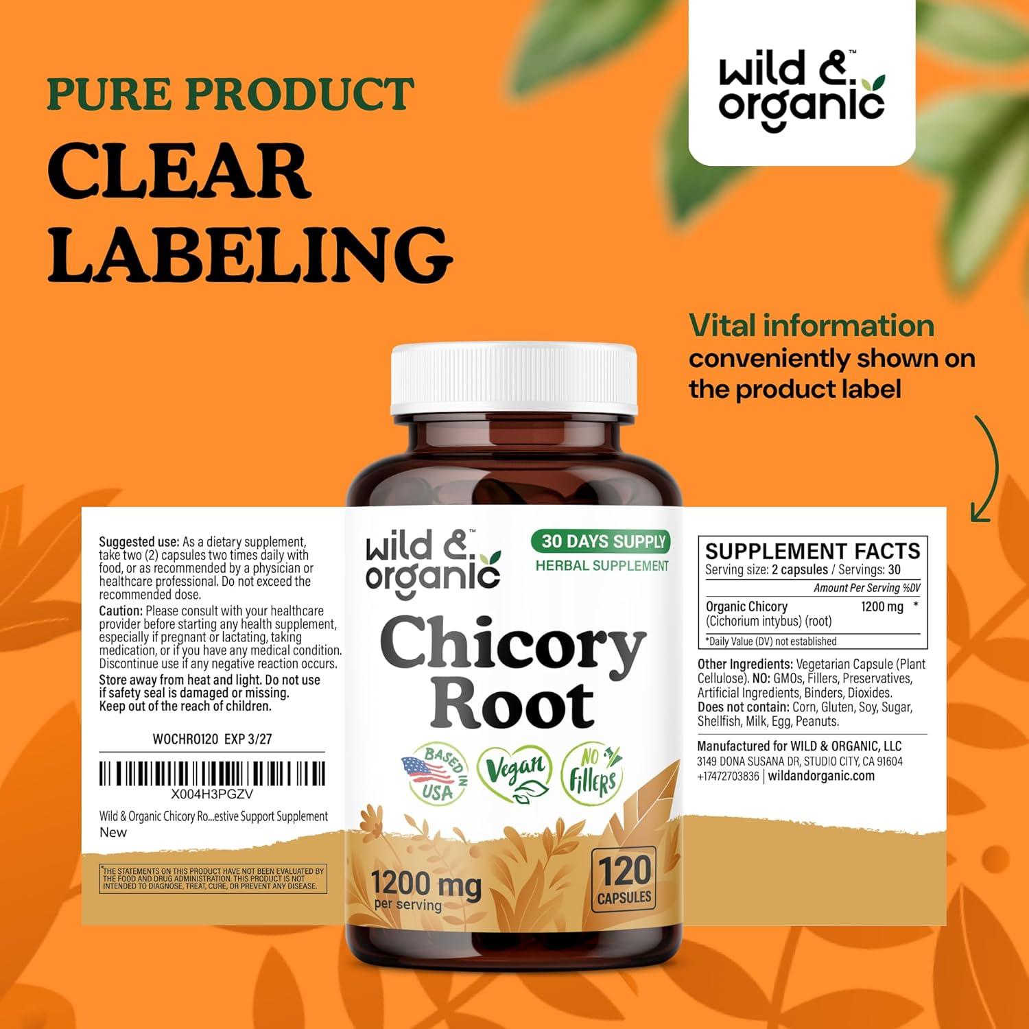 Cápsulas de Fibra de Raíz de Achicoria Silvestre 1200 mg - 120 Caps