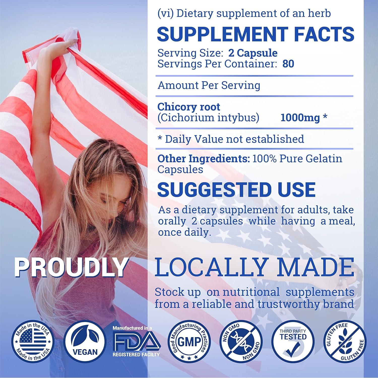 Suplemento de Raíz de Achicoria Herbalicious 160 Cápsulas