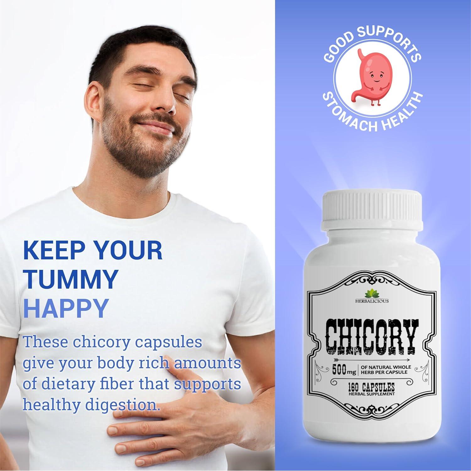 Suplemento de Raíz de Achicoria Herbalicious 160 Cápsulas