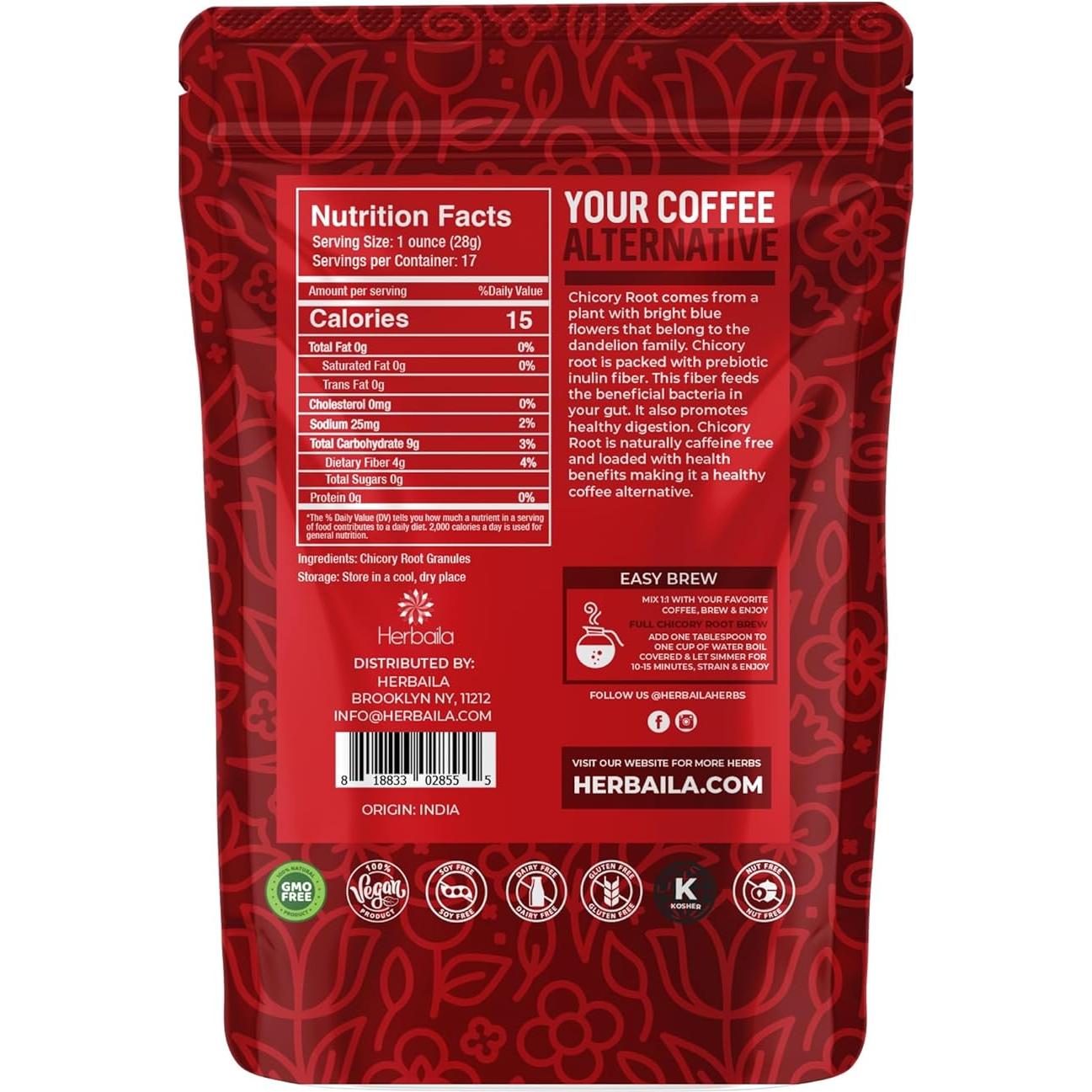 Granulados de Raíz de Achicoria Tostados Herbaila 0.45 kg - Café Sin Cafeína