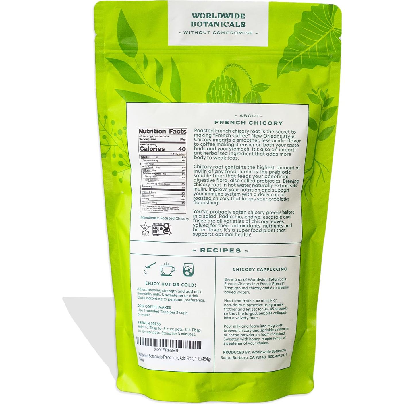 Raíz de Achicoria Francesa Worldwide Botanicals 0.45kg - Sin Cafeína