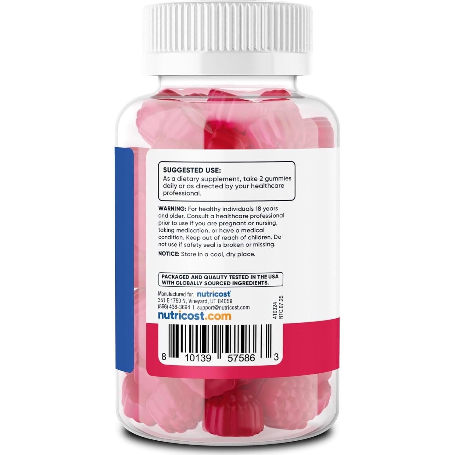 Gomitas de Fibra Nutricost 120g Sabor Baya Veganas 60 Porciones