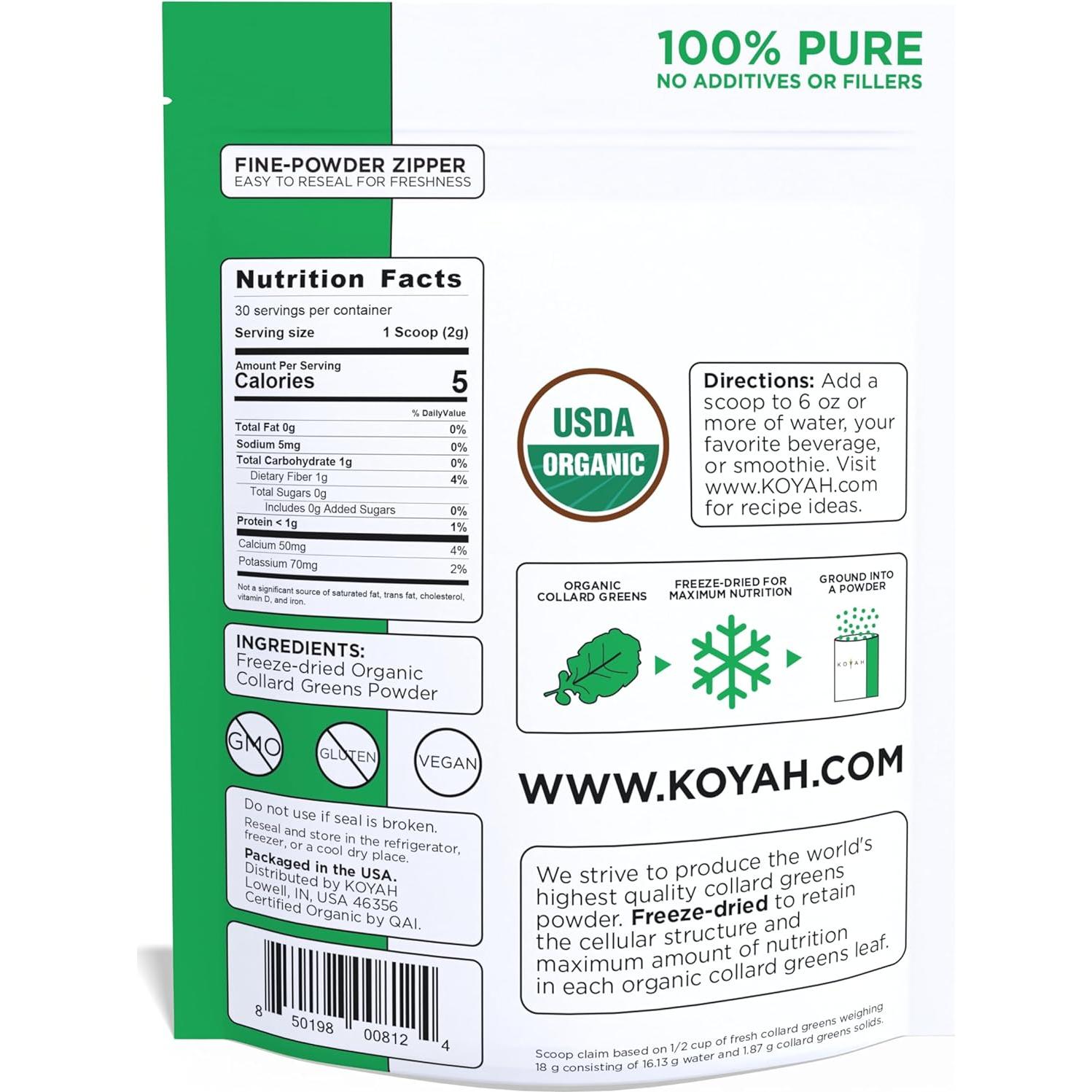 Polvo de Col Rizada Orgánica KOYAH 60g - Liofilizado, Vegano