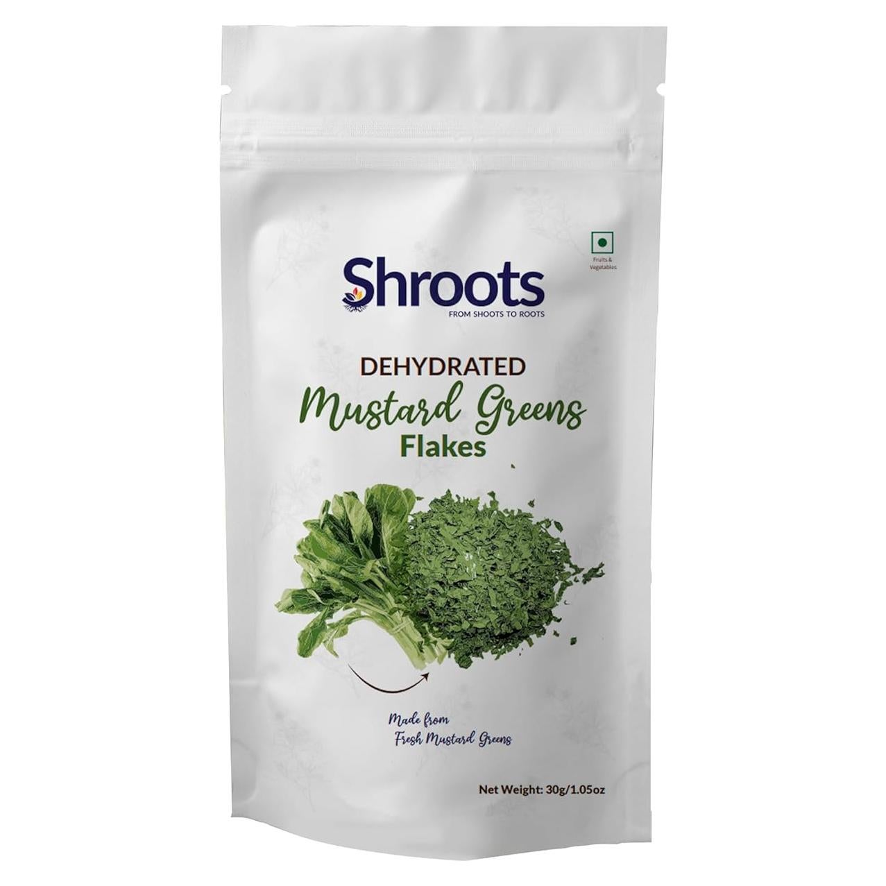 Hojas Verdes de Mostaza Deshidratadas SHROOTS 30 g Sin Gluten