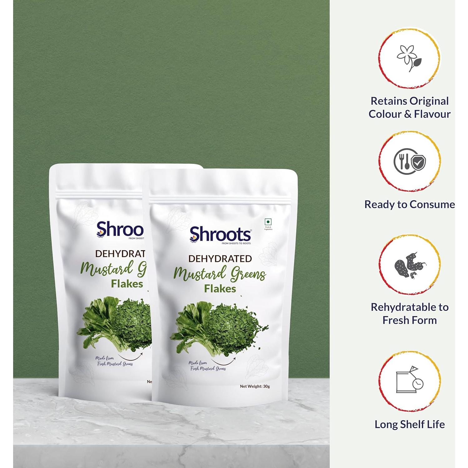 Hojas Verdes de Mostaza Deshidratadas SHROOTS 30 g Sin Gluten