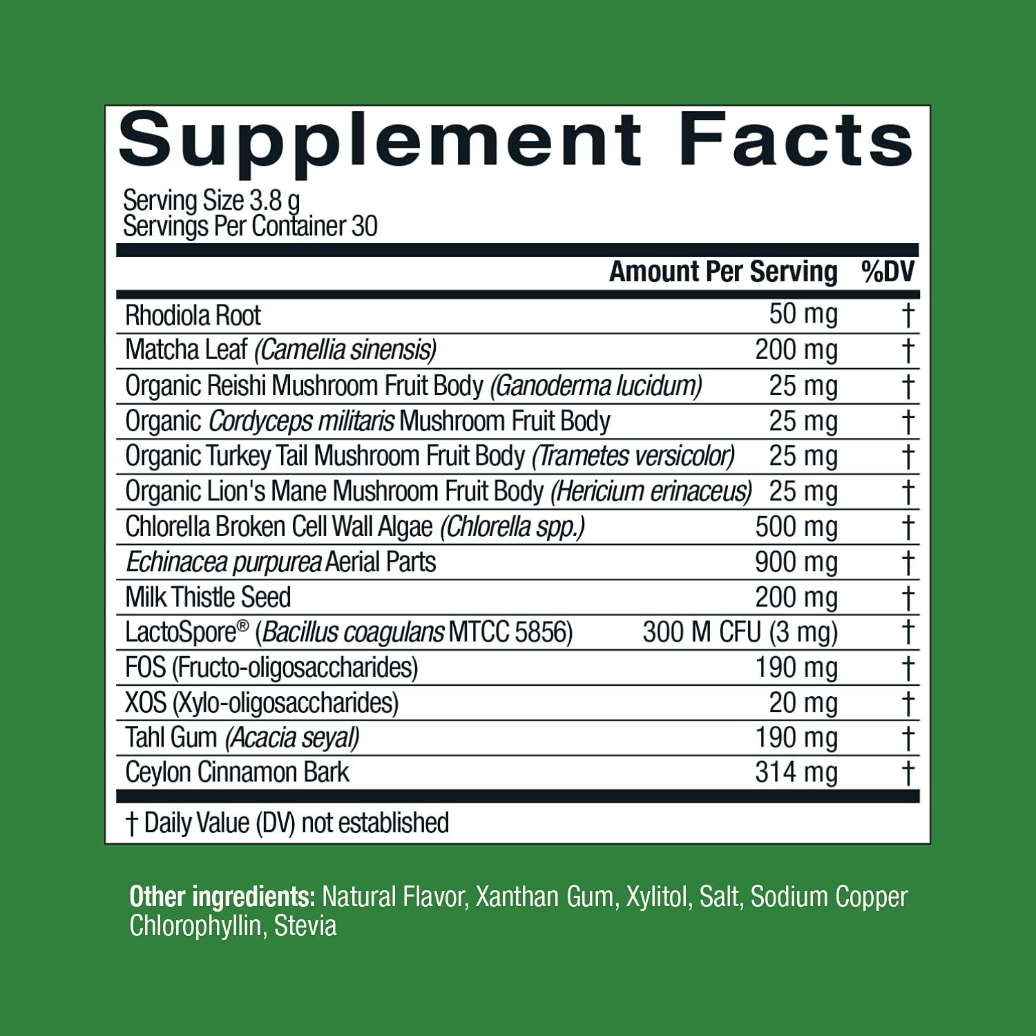 Polvo de Superalimento Live Conscious Más Allá de los Verdes 180g - Mezcla de Matcha, Clorela y Probioticos