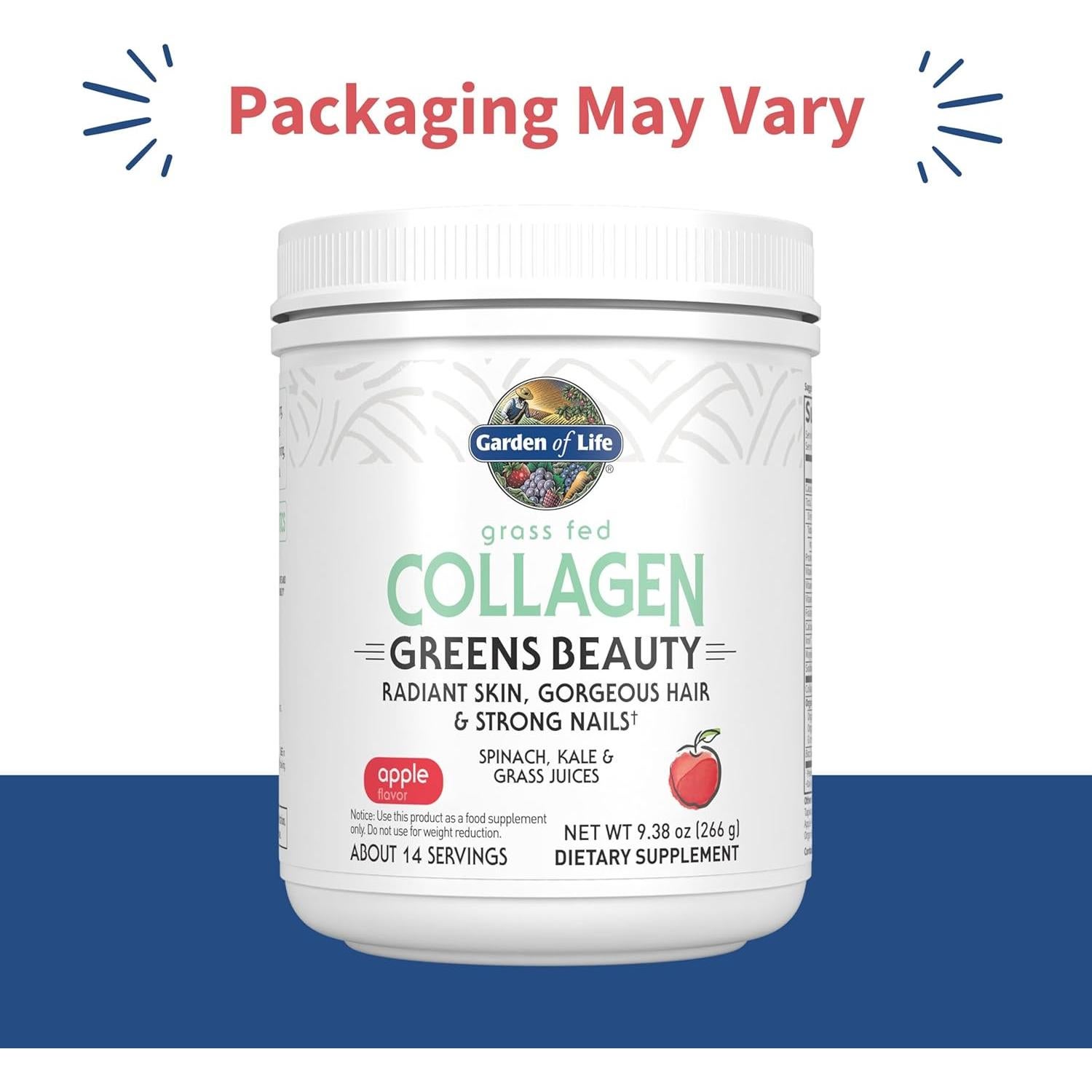 Polvo de Colágeno Verde Garden of Life - Manzana, 14 Porciones