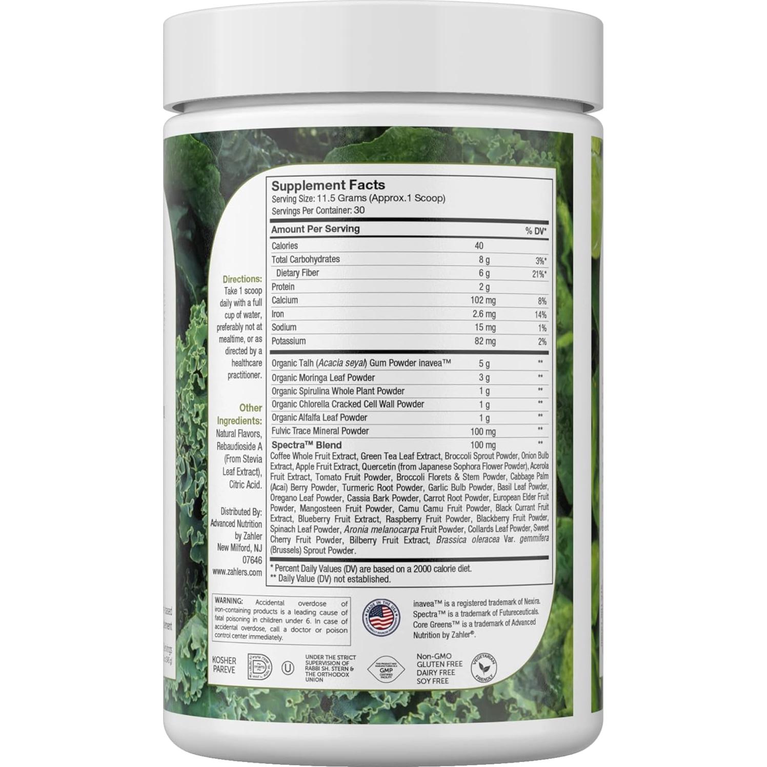 Zahler Core Greens Polvo Superalimento 398g - Verde Menta