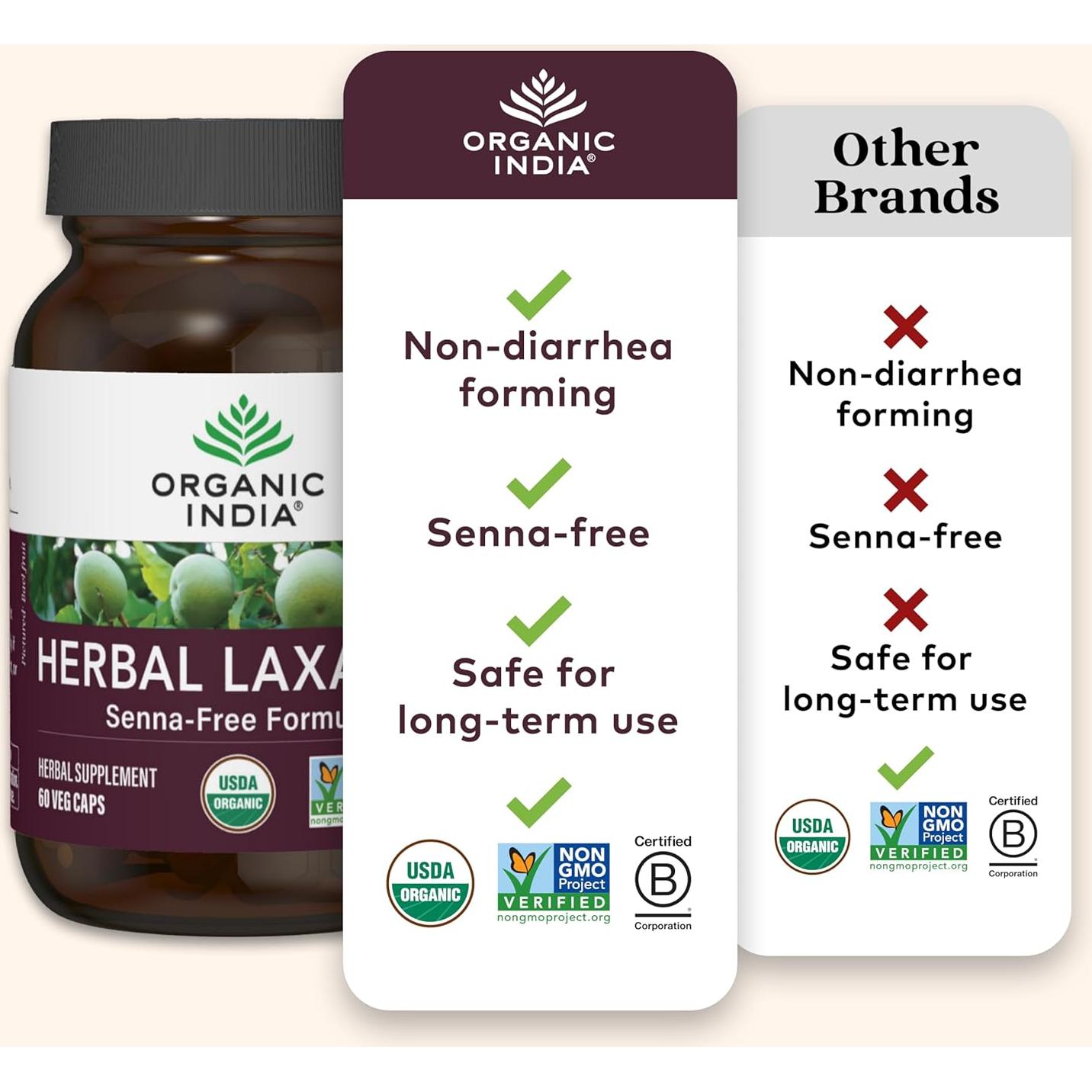 Suplemento Laxante Herbal Organic India - 60 Cápsulas Veganas