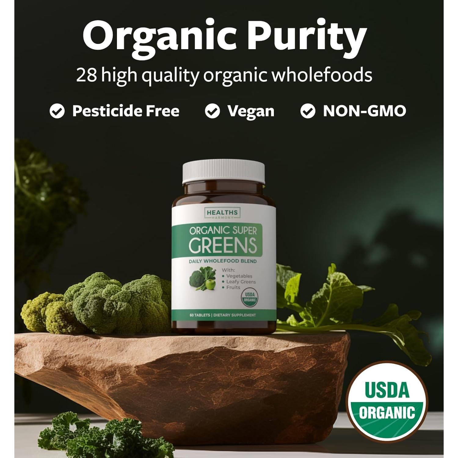 Suplemento Orgánico de Super Verdes Healths Harmony 60 Tabletas