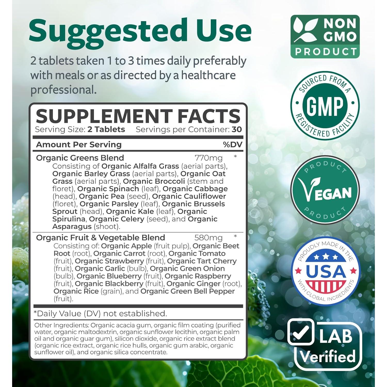 Suplemento Orgánico de Super Verdes Healths Harmony 60 Tabletas