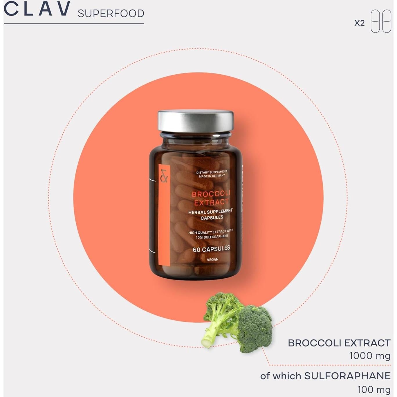 Cápsulas de Extracto de Brócoli CLAV - 100mg Sulforafano - 60 Unidades