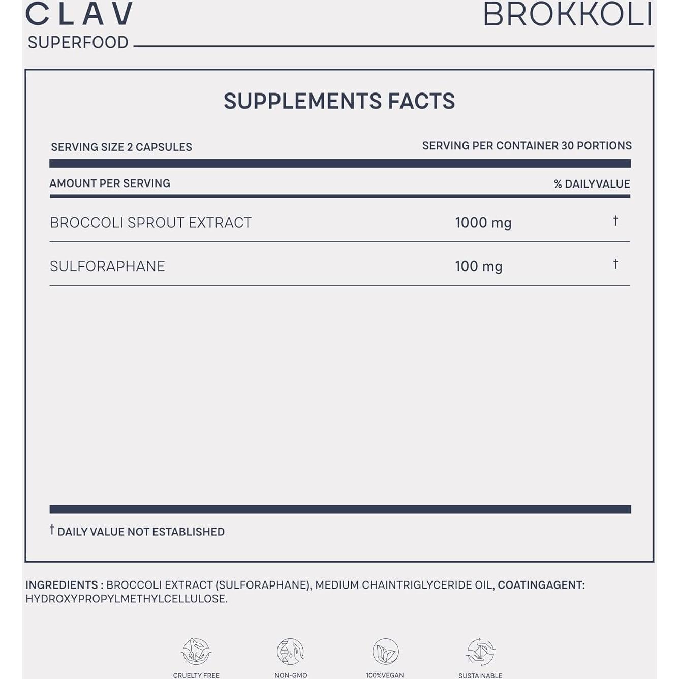 Cápsulas de Extracto de Brócoli CLAV - 100mg Sulforafano - 60 Unidades