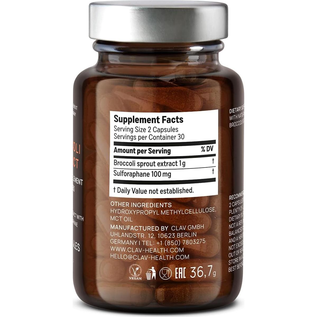 Cápsulas de Extracto de Brócoli CLAV - 100mg Sulforafano - 60 Unidades