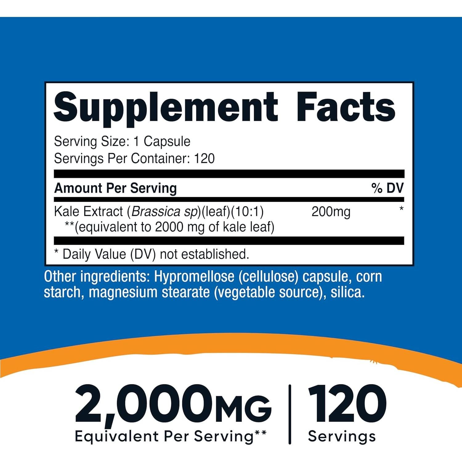Cápsulas de Extracto de Col Rizada Nutricost 2000 mg - 120 Unidades