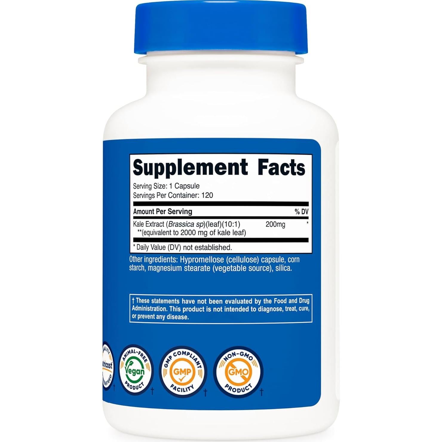 Cápsulas de Extracto de Col Rizada Nutricost 2000 mg - 120 Unidades