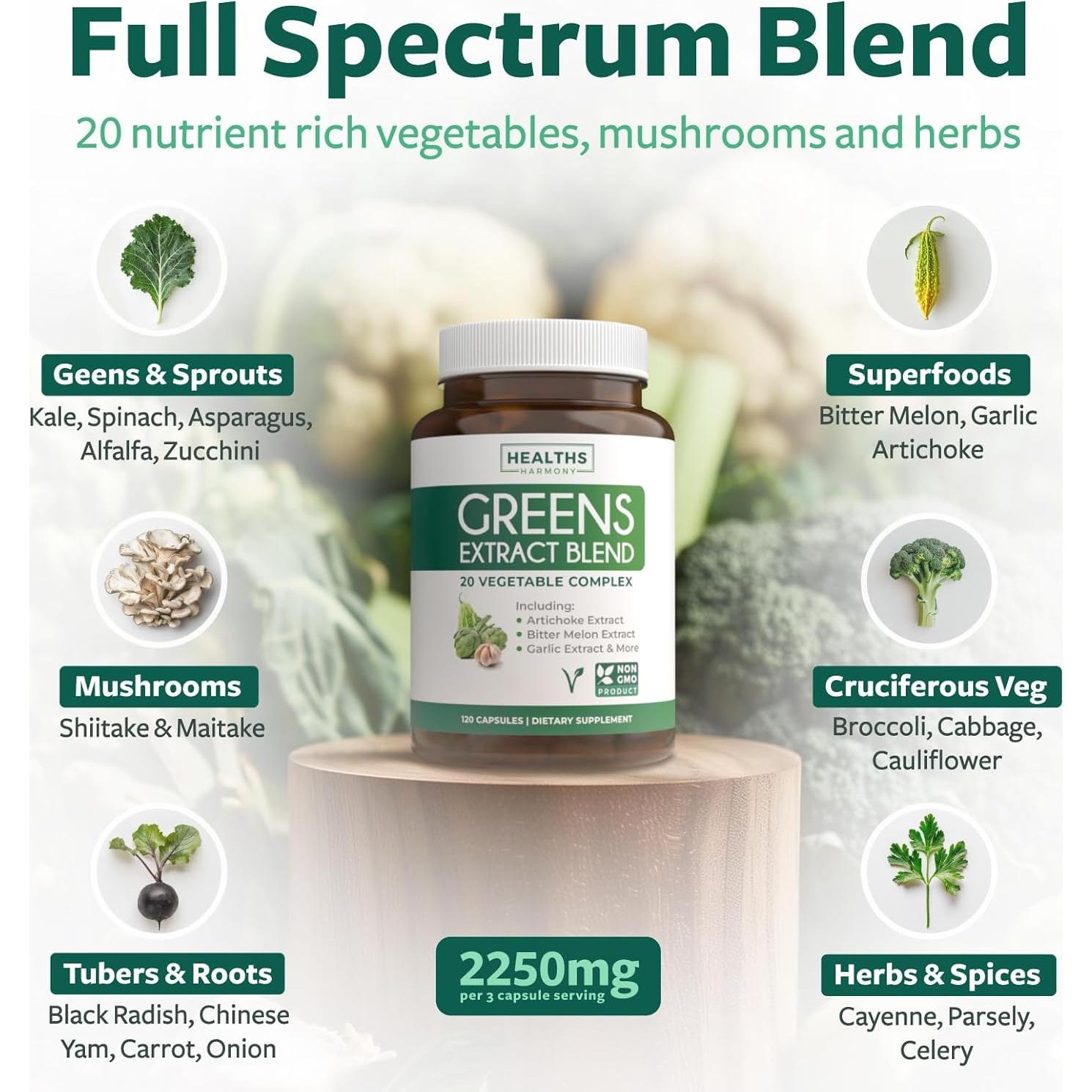 Suplemento Super Greens Healths Harmony 120 Cápsulas 2250mg