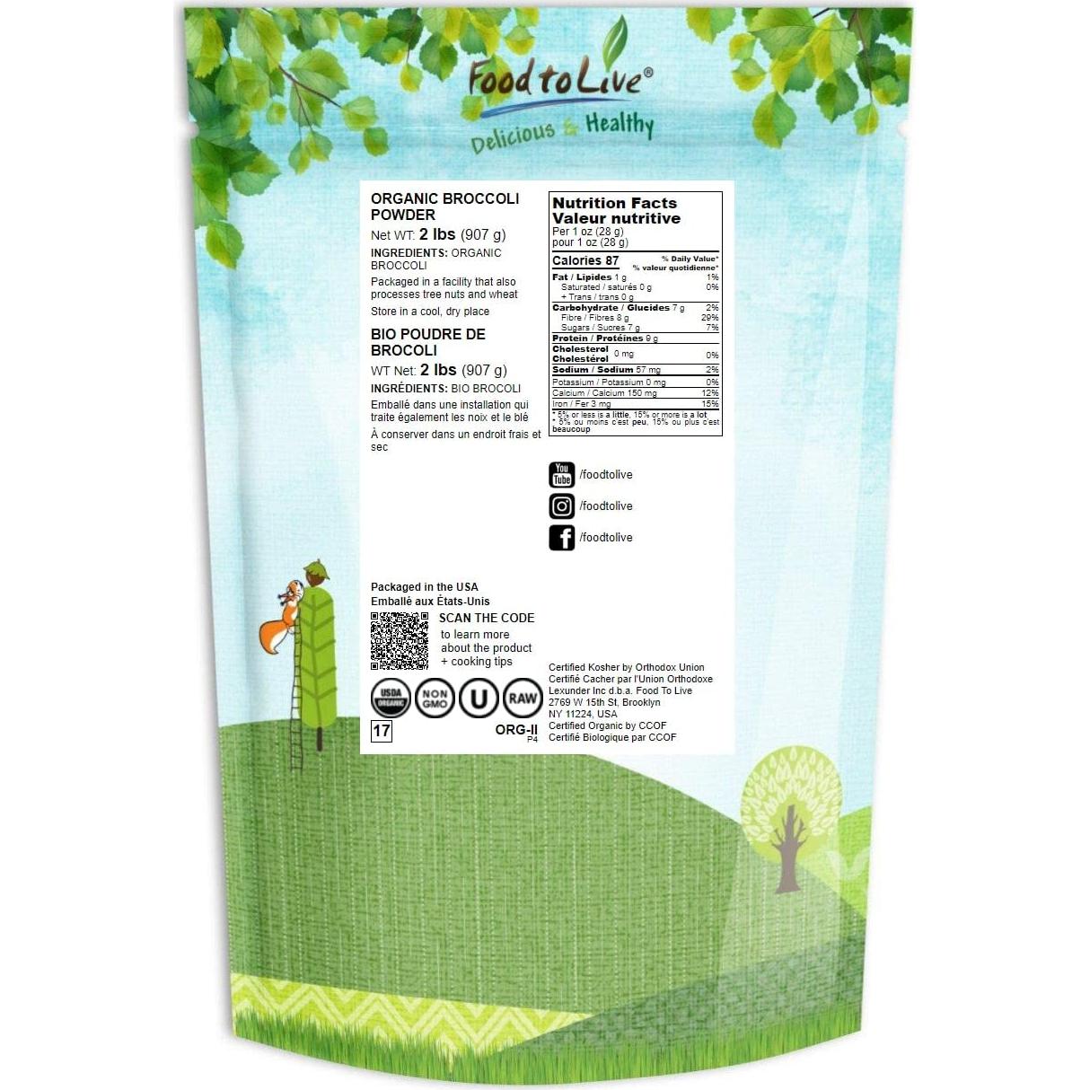 Polvo de Brócoli Orgánico Food to Live 907g - Superalimento Vegano
