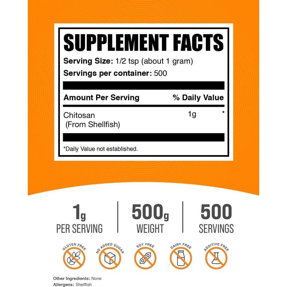 Polvo de Quitosano BulkSupplements 500g - Suplemento de Fibra