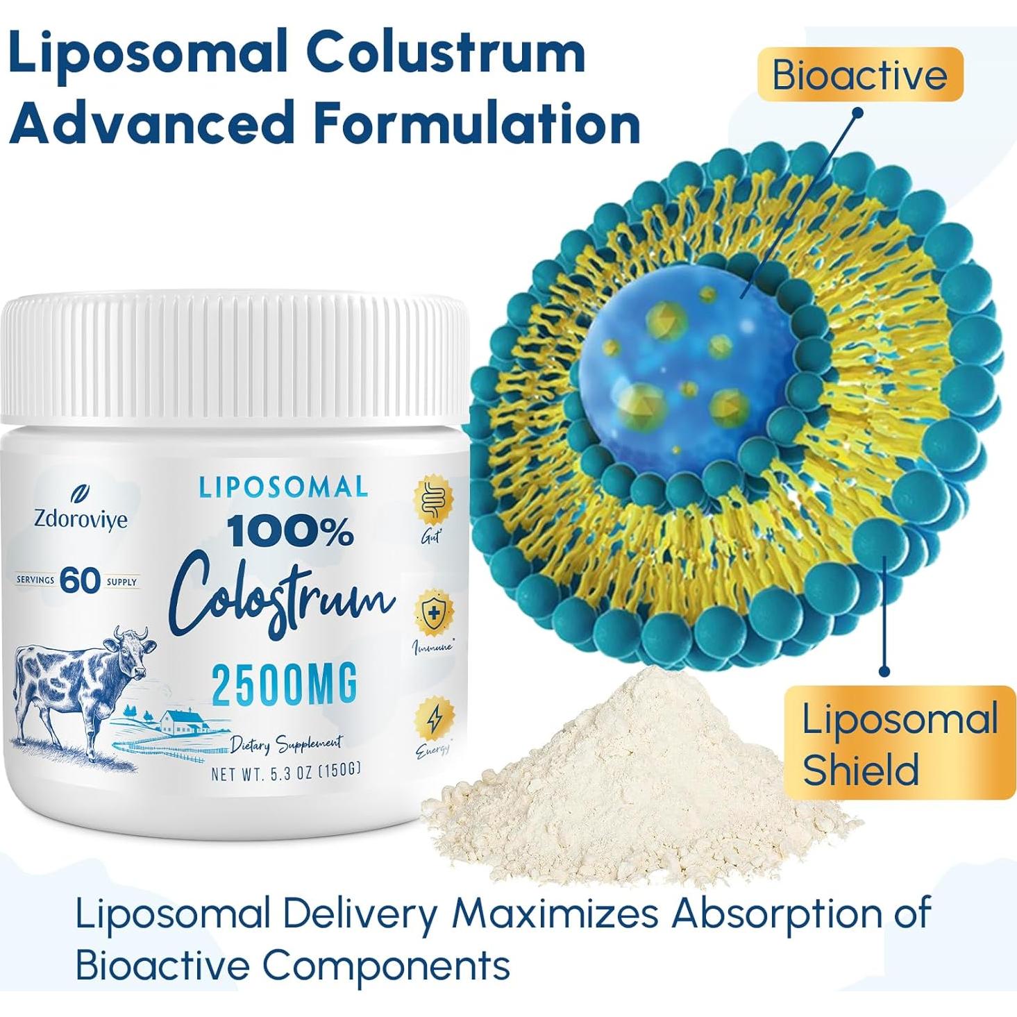 Suplemento de Calostro Bovino Liposomal 2500 mg - 60 Porciones